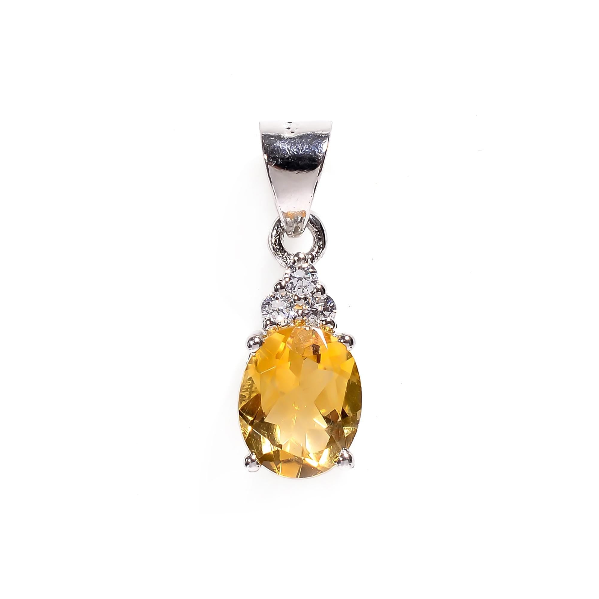 Citrine Pendant: Oval Gemstone, 925 Sterling Silver, Boho Jewelry