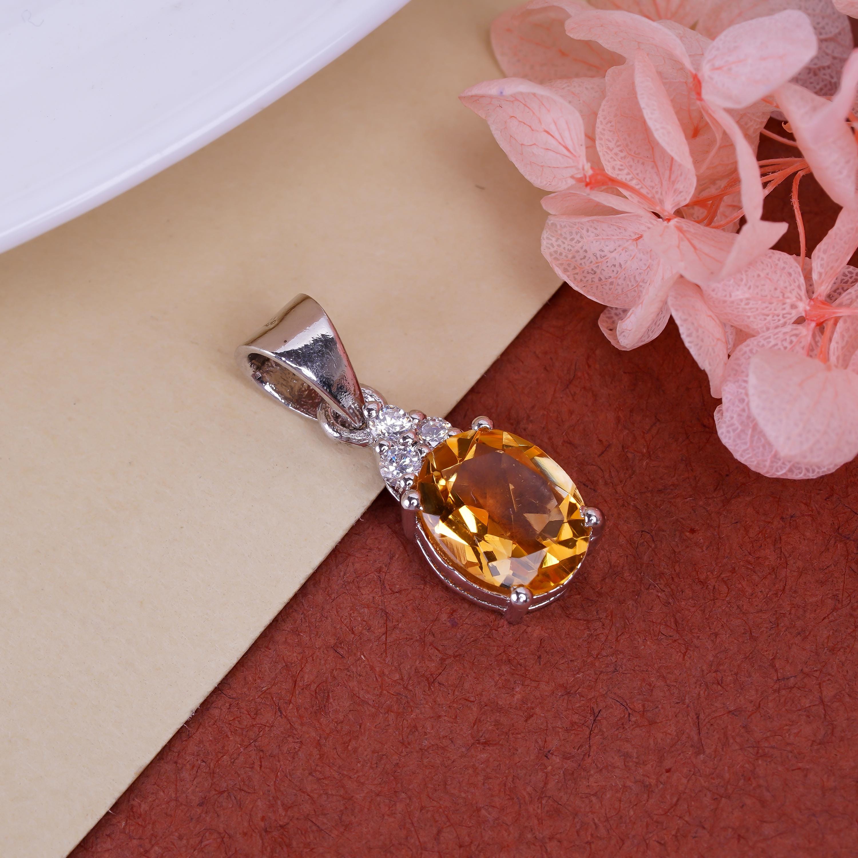 Citrine Pendant: Oval Gemstone, 925 Sterling Silver, Boho Jewelry