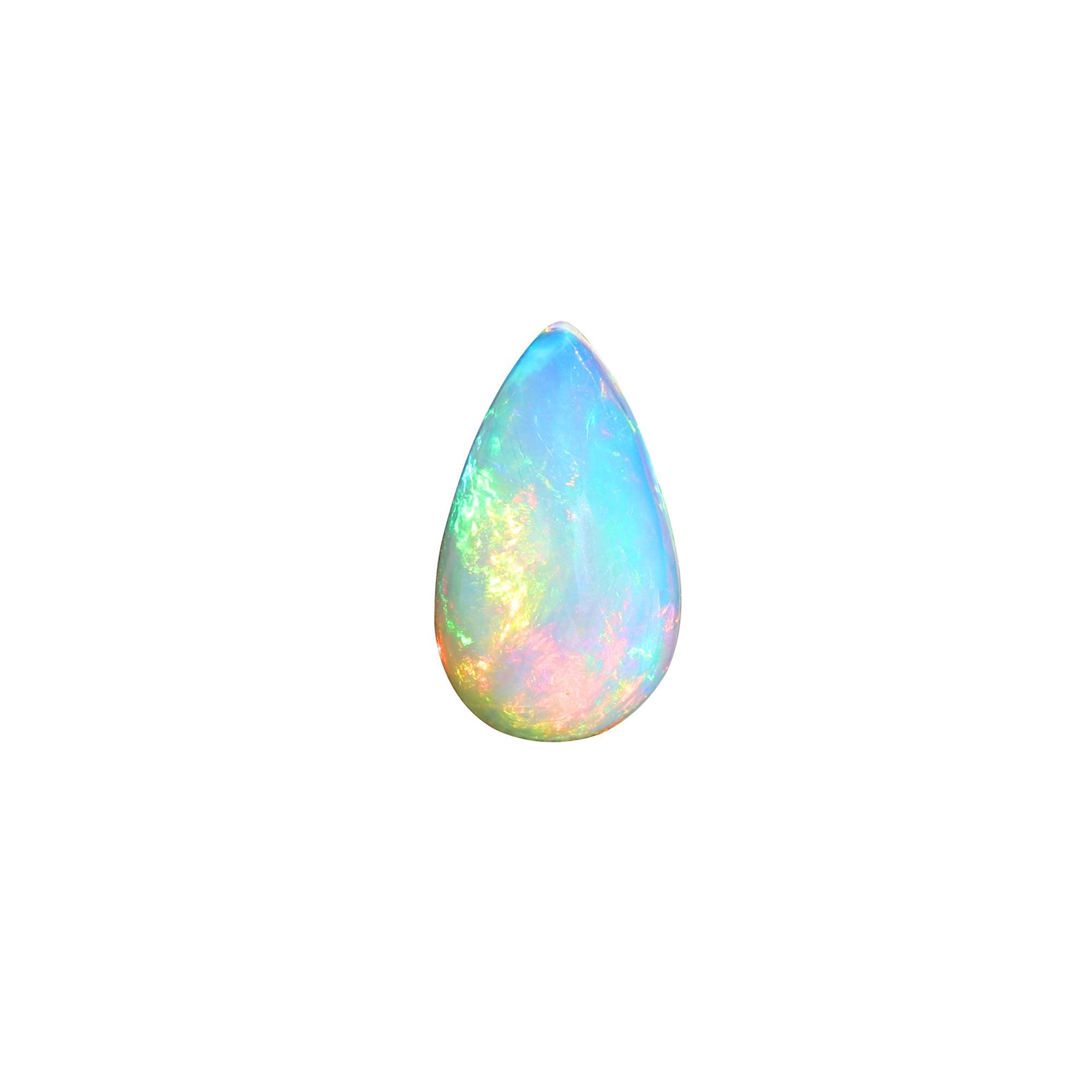 Natural White Ethiopian Fire Opal Cabochon: Pear Shape Loose Gemstone, 3.45 Carat