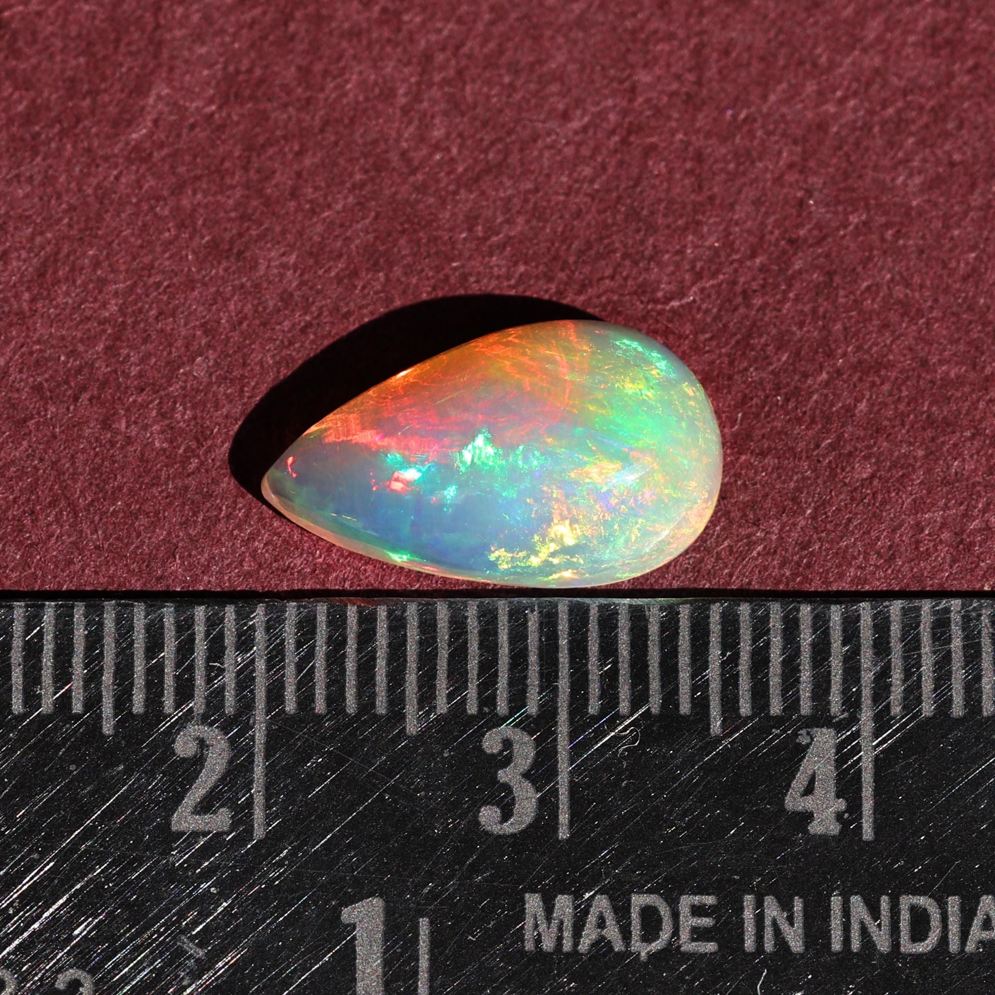 Natural White Ethiopian Fire Opal Cabochon: Pear Shape Loose Gemstone, 3.45 Carat