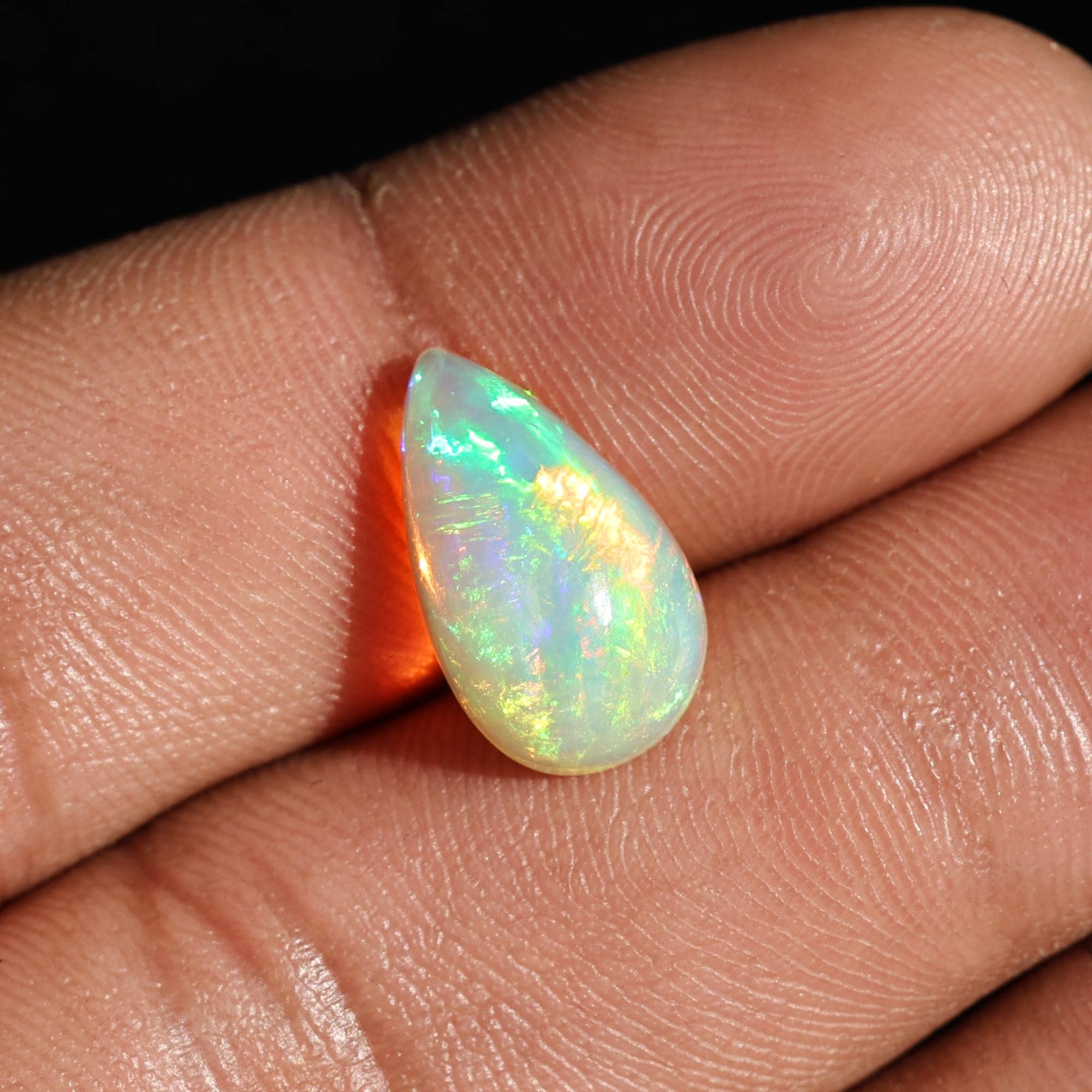 Natural White Ethiopian Fire Opal Cabochon: Pear Shape Loose Gemstone, 3.45 Carat