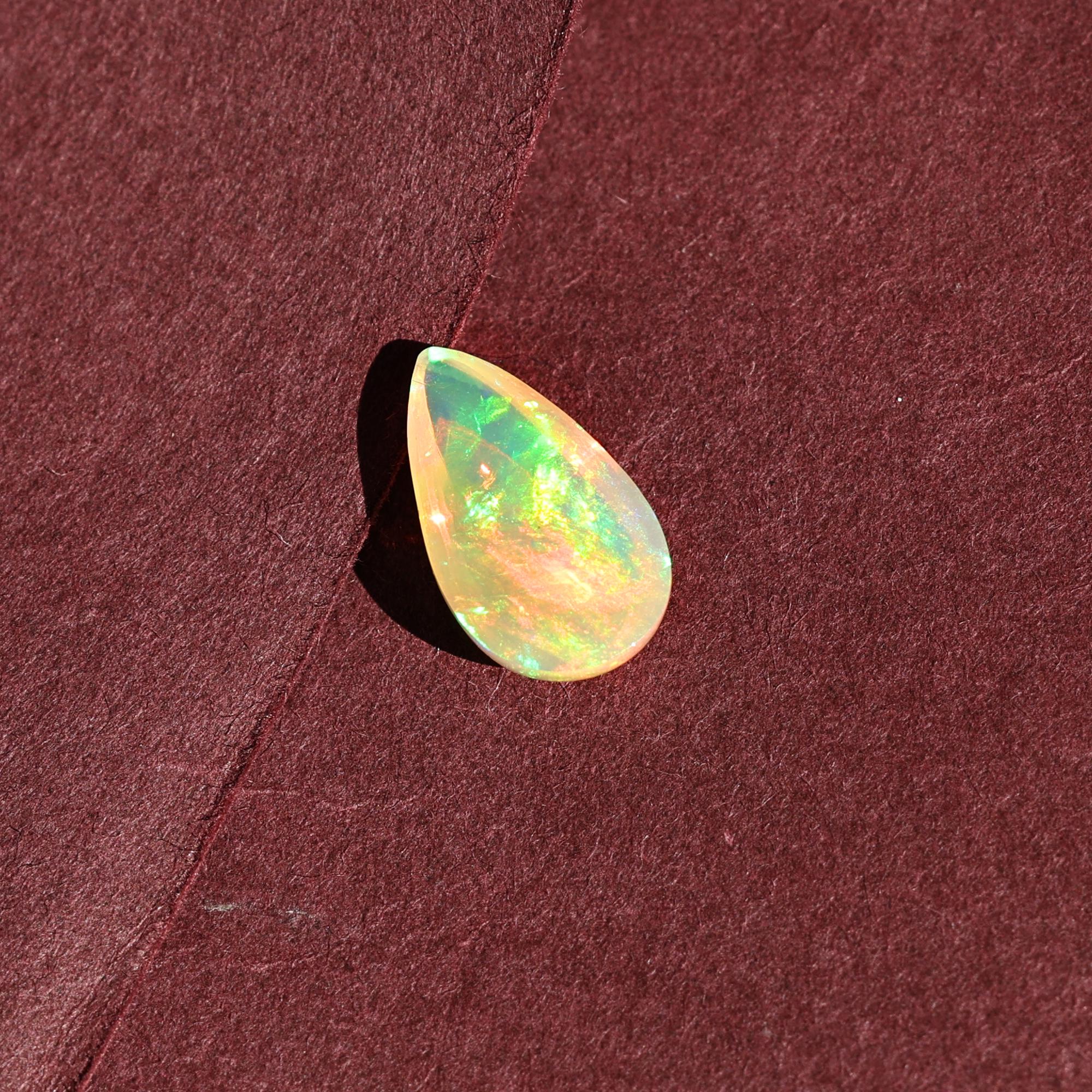 Natural White Ethiopian Fire Opal Cabochon: Pear Shape Loose Gemstone, 3.45 Carat