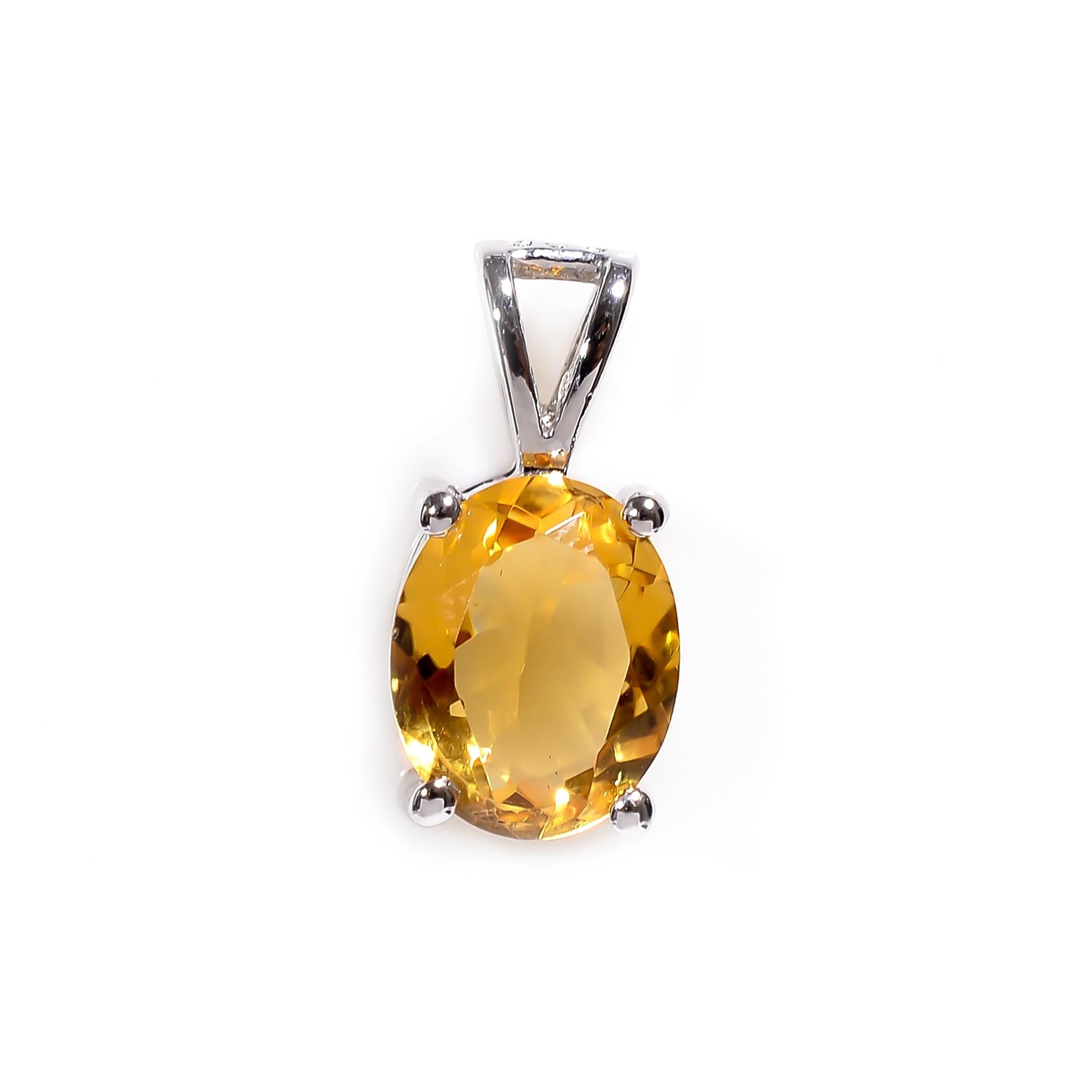 Sterling Silver Gemstone Pendant: Lemon Quartz, Citrine, Green Amethyst (8x10mm)
