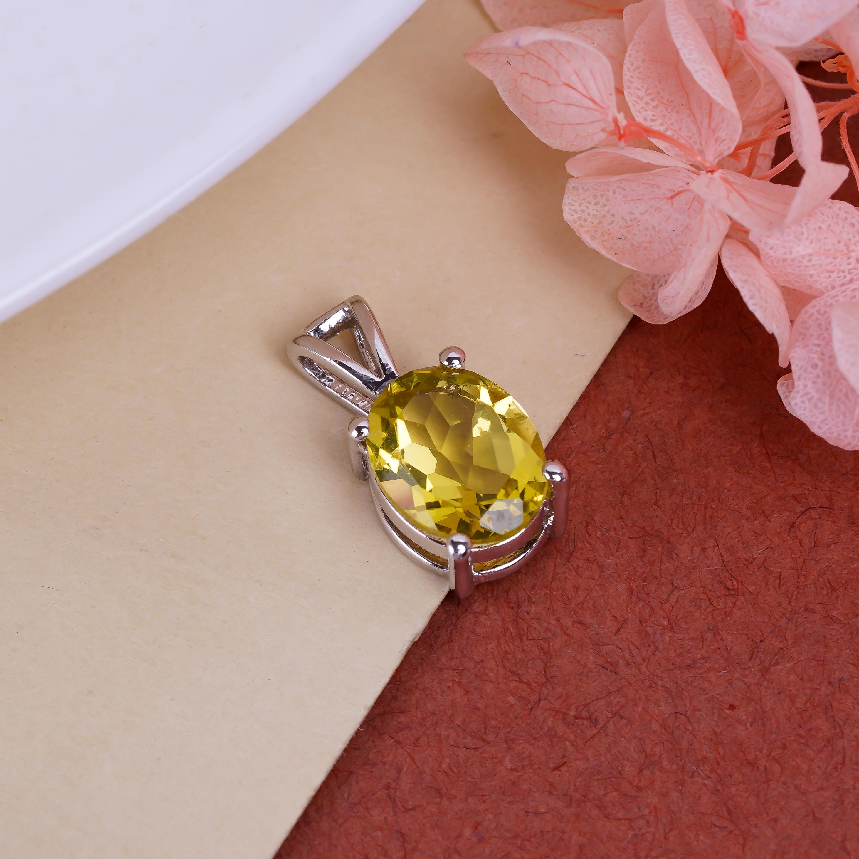 Sterling Silver Gemstone Pendant: Lemon Quartz, Citrine, Green Amethyst (8x10mm)