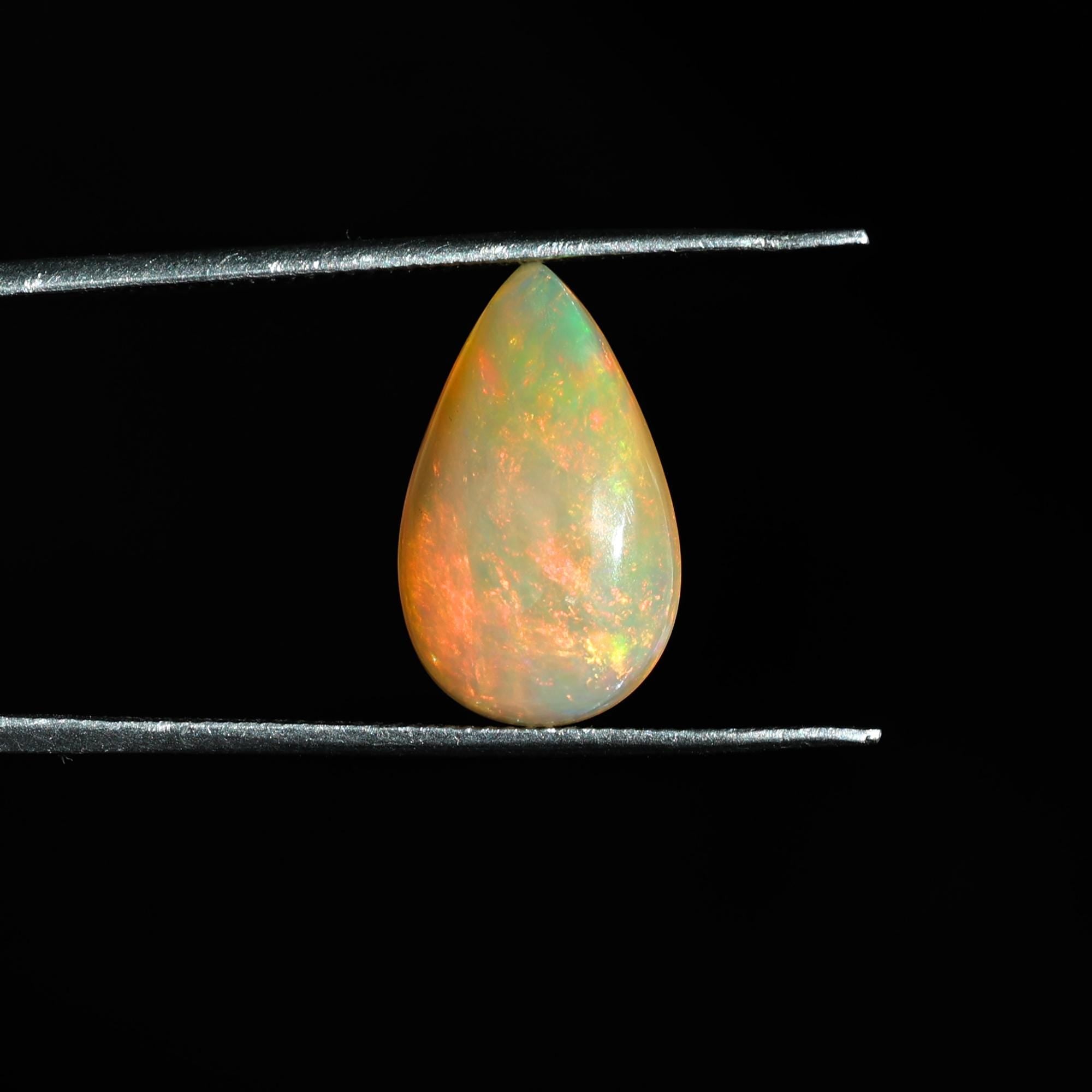 2.70 Carat Ethiopian Fire Opal Cabochon: Pear Shape Loose Gemstone