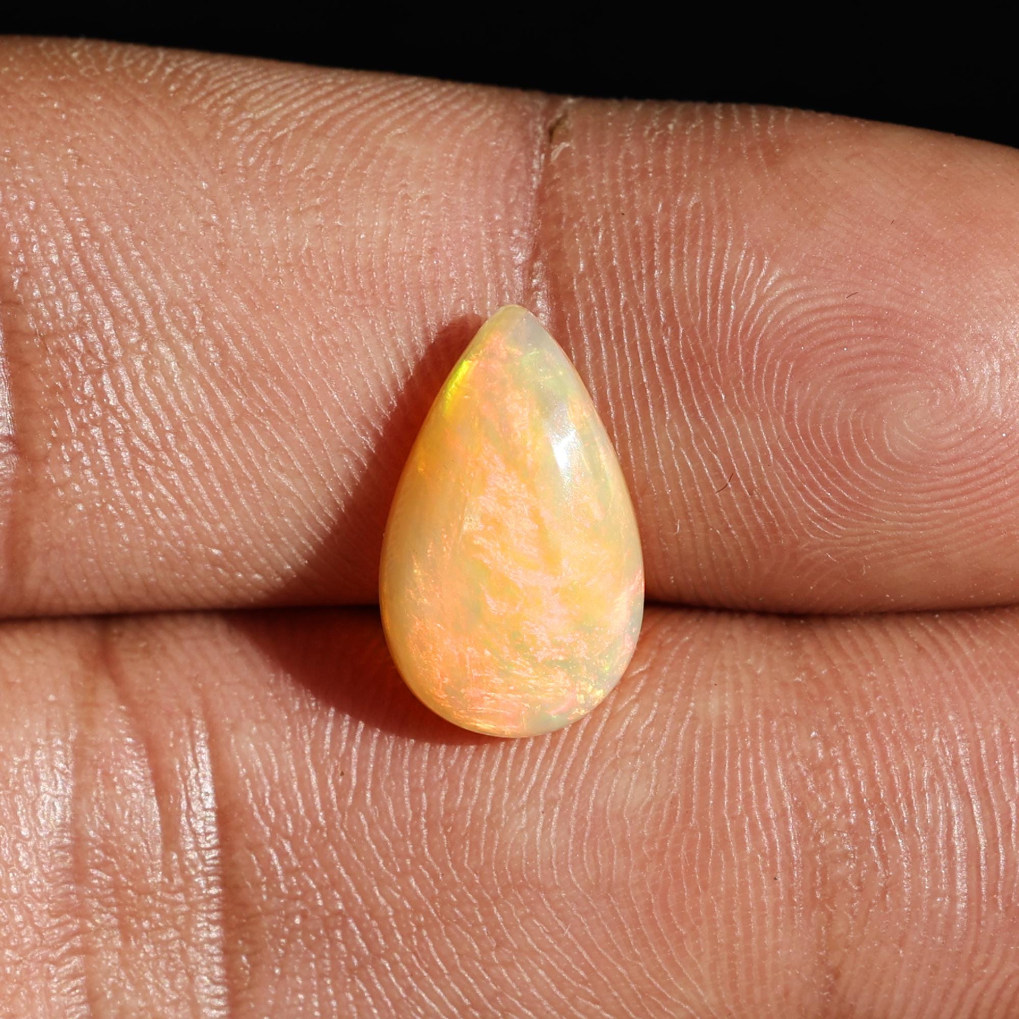 2.70 Carat Ethiopian Fire Opal Cabochon: Pear Shape Loose Gemstone