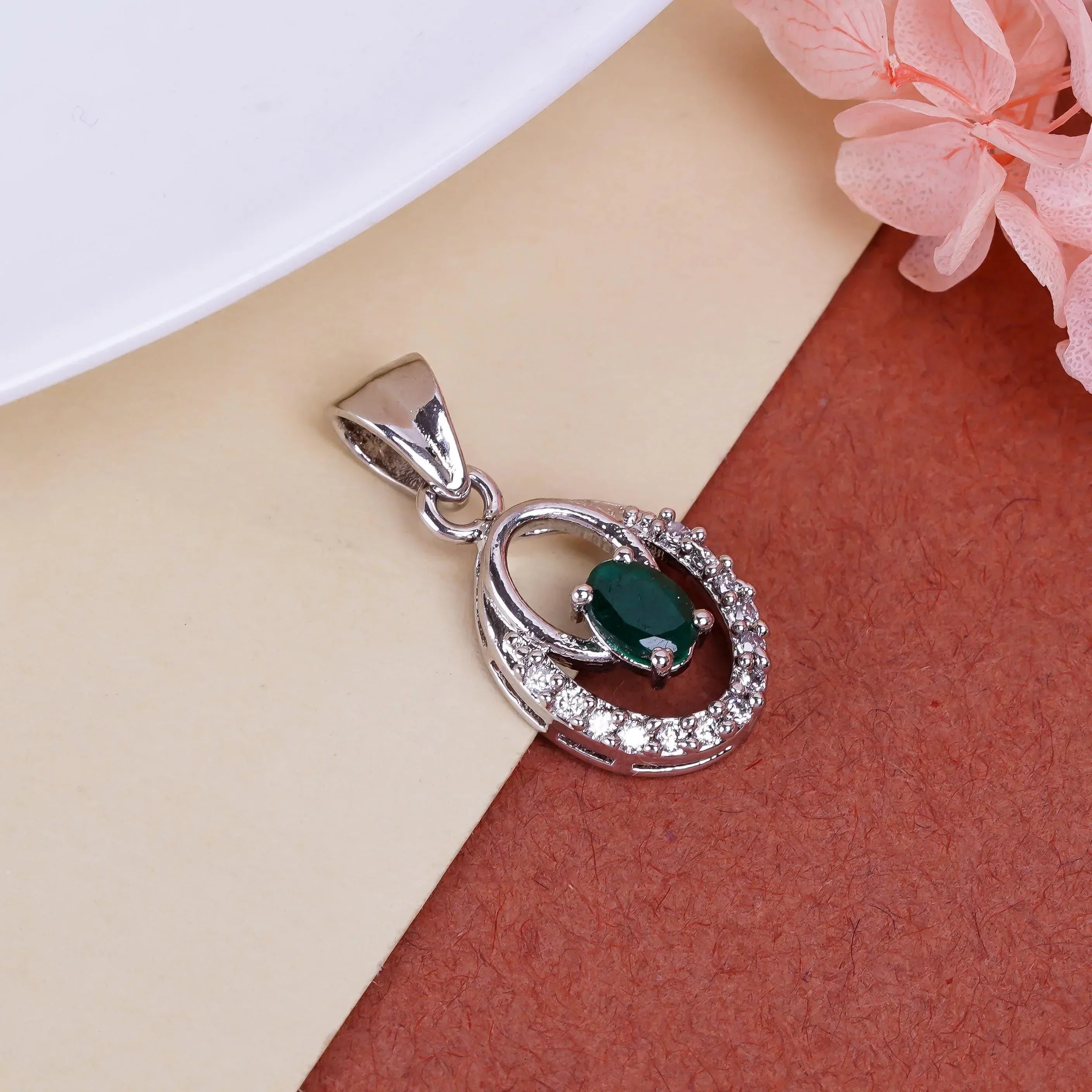 Handmade 925 Sterling Silver Gemstone Pendant: Oval Ruby, Emerald, Sapphire