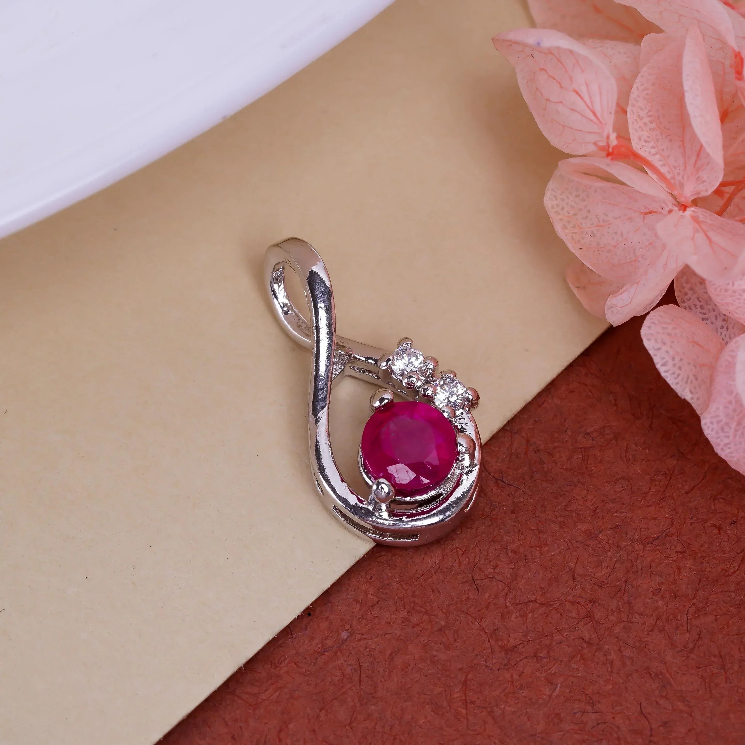 Emerald Ruby 925 Sterling Silver Pendant: 5mm Round Gemstone
