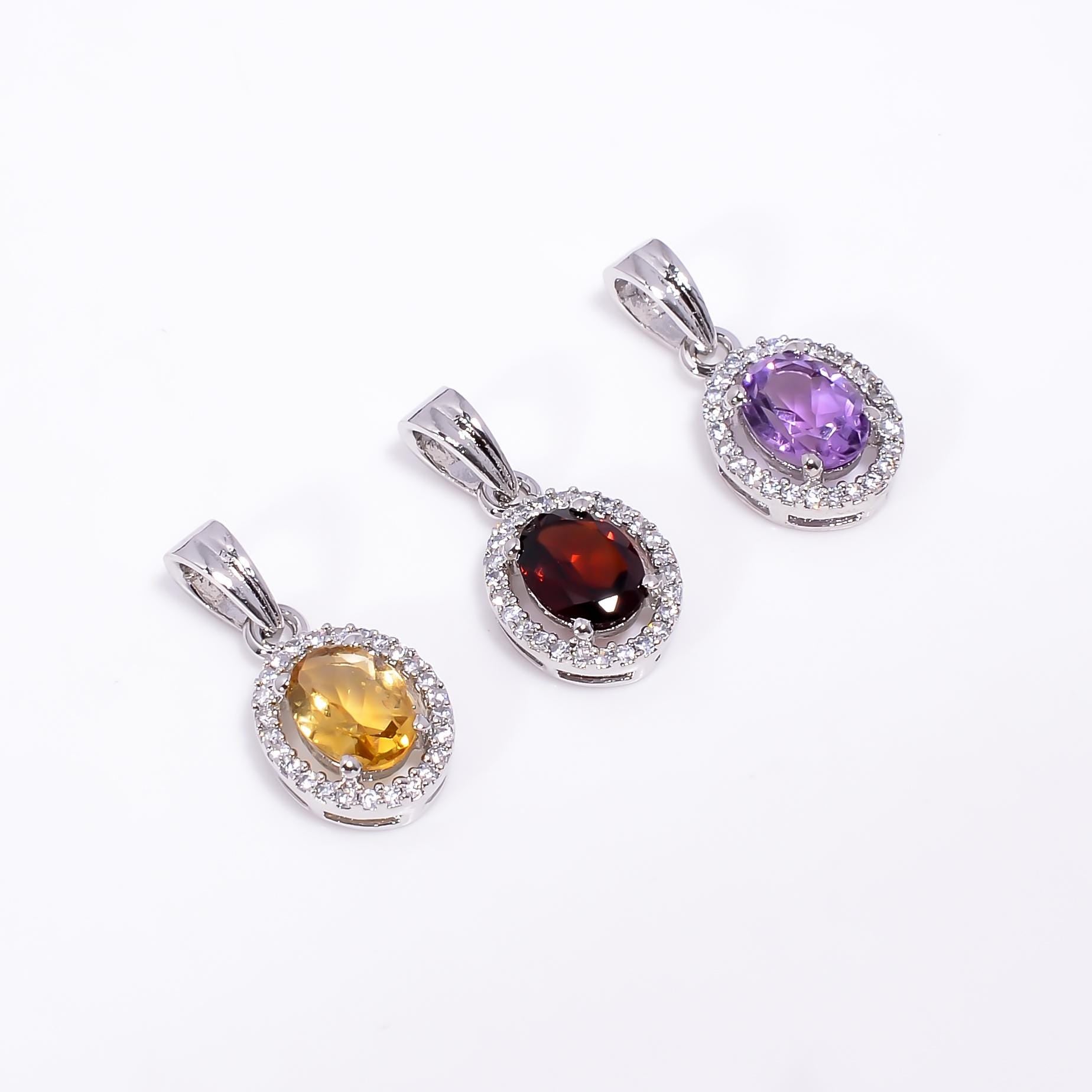 Amethyst, Citrine & Garnet Pendant: Handmade Sterling Silver Boho Necklace
