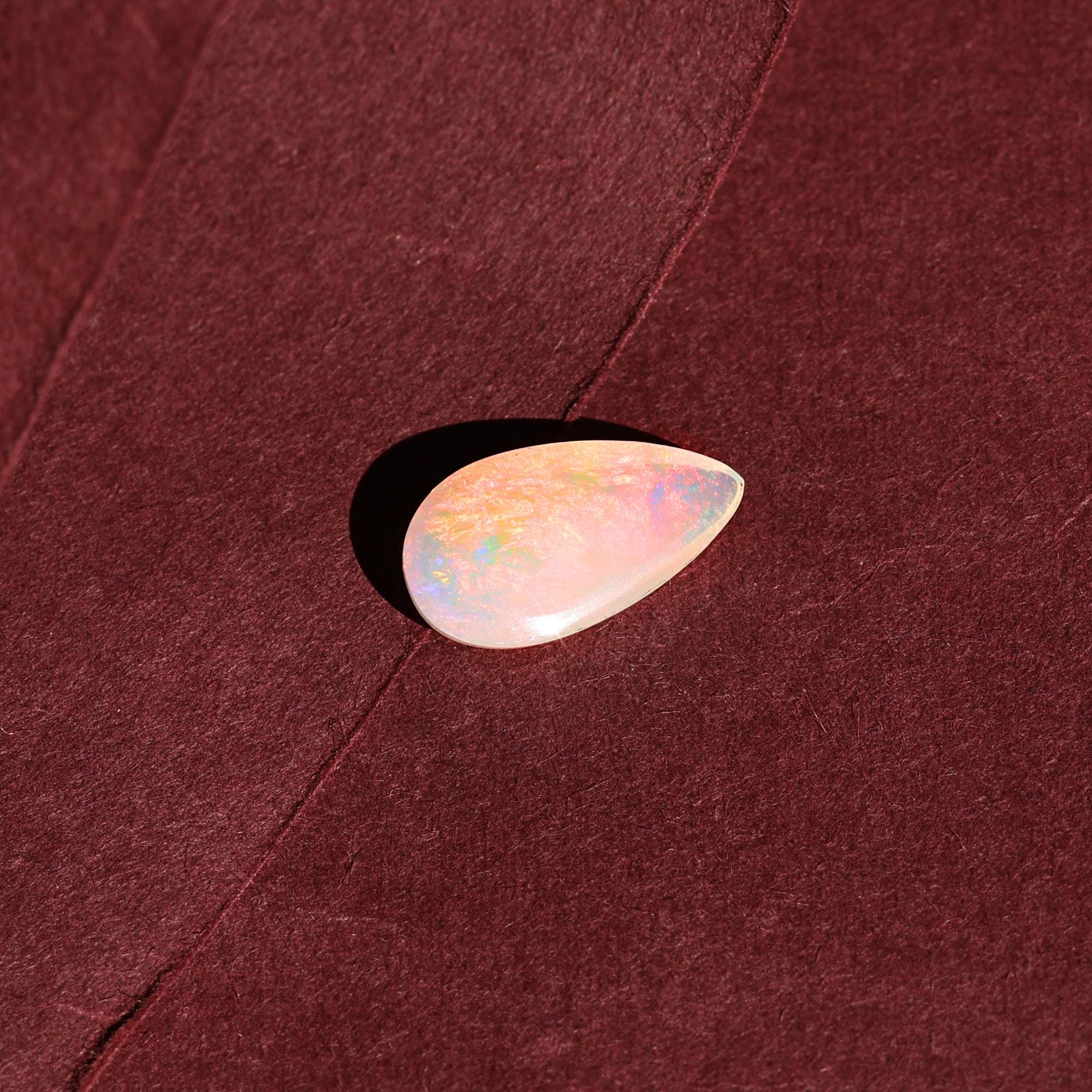 3 Carat White Ethiopian Opal Cabochon: Pear Gemstone for Jewelry