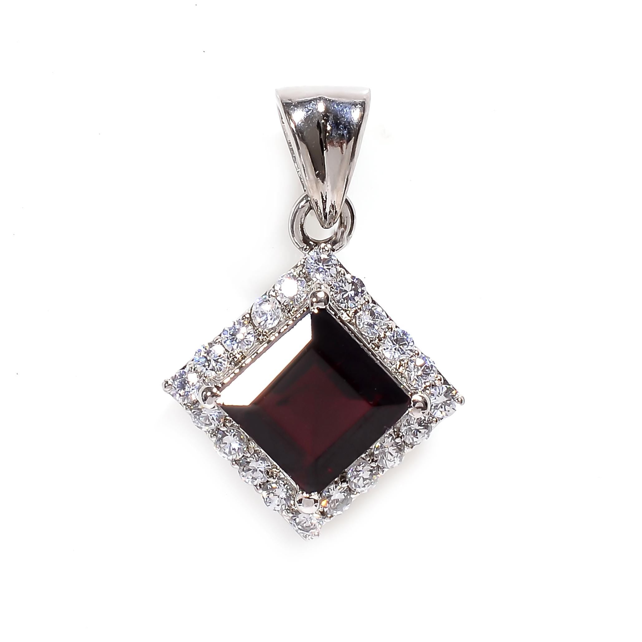 Handmade 925 Sterling Silver Citrine Square Pendant - Elegant Fine Jewelry