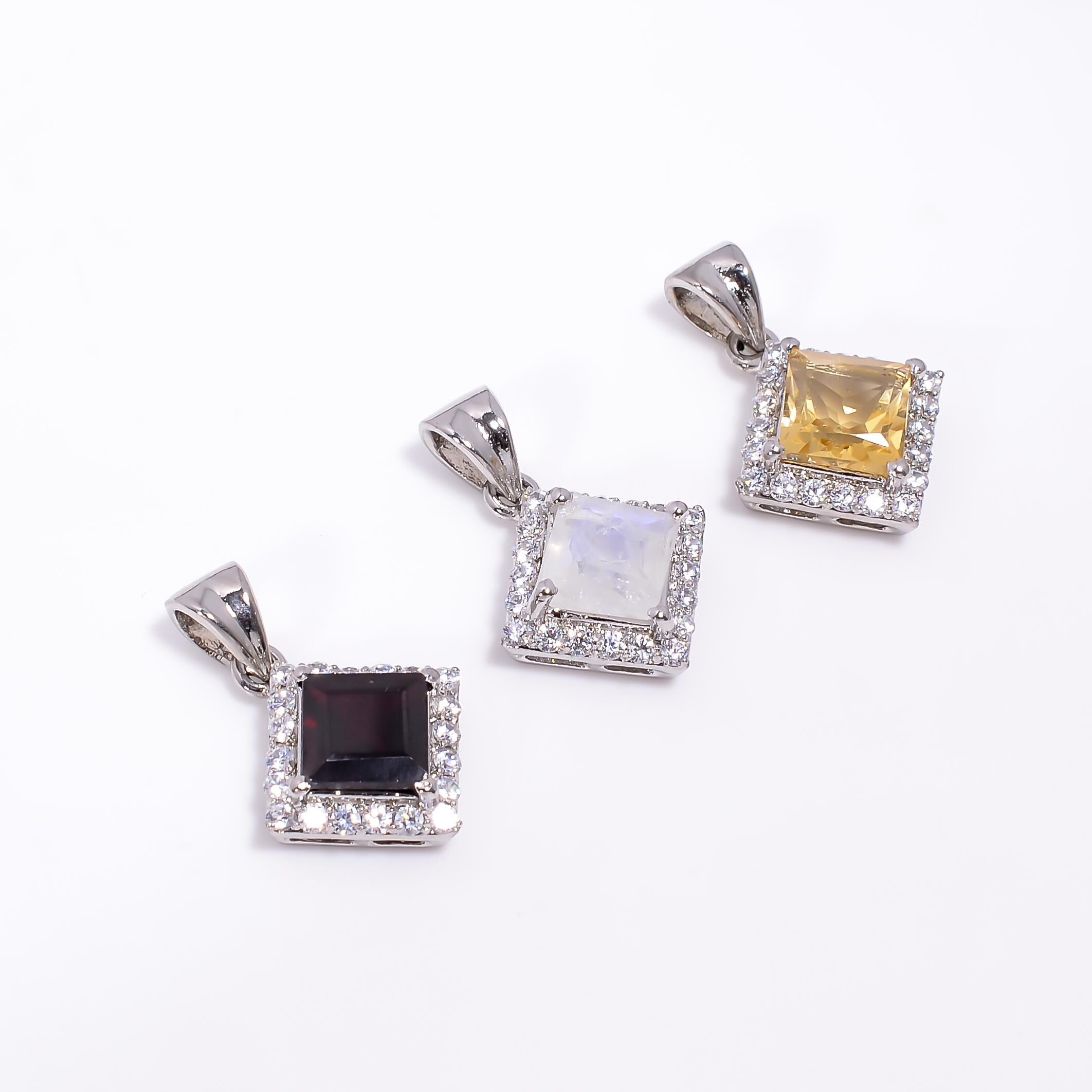 Handmade 925 Sterling Silver Citrine Square Pendant - Elegant Fine Jewelry