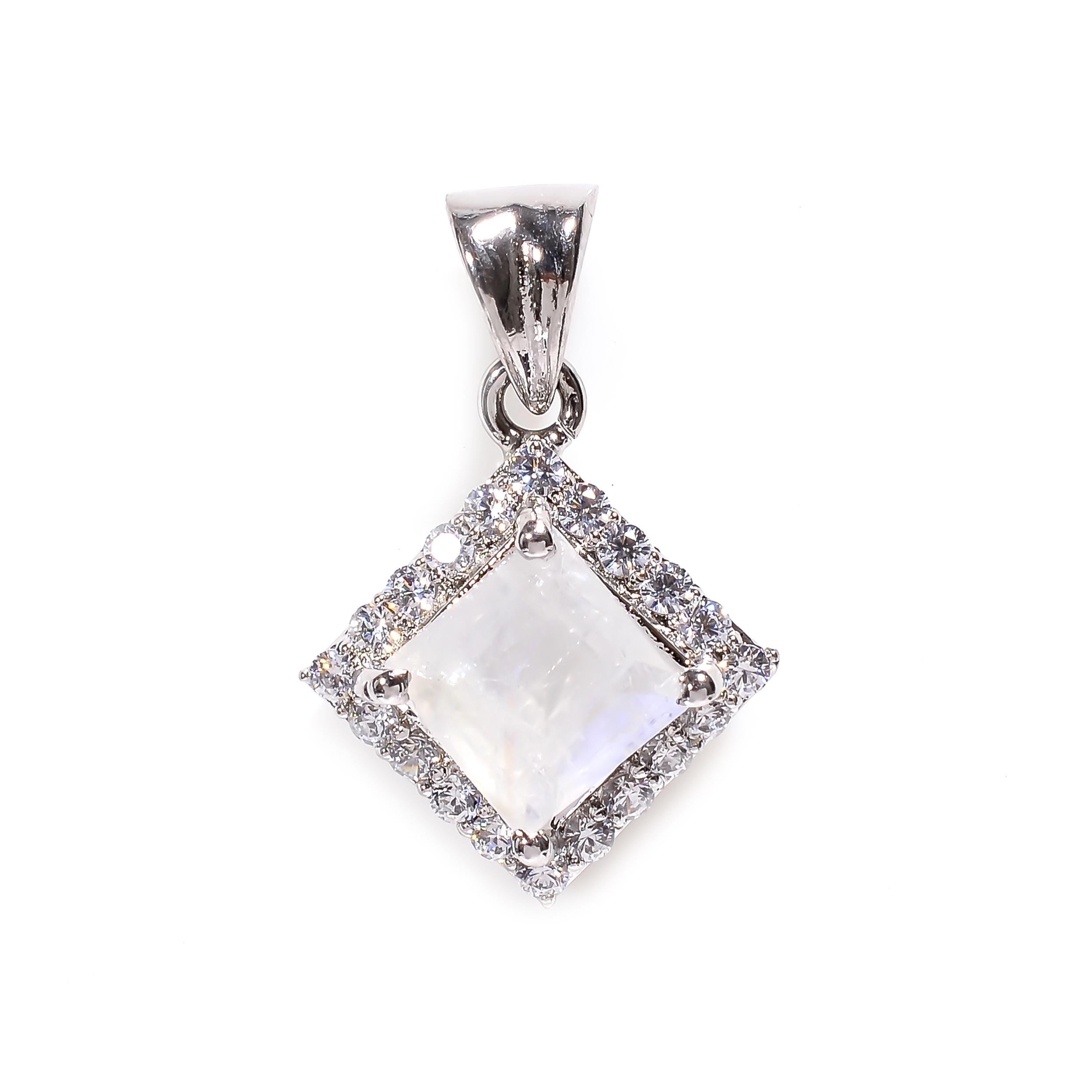 Handmade 925 Sterling Silver Citrine Square Pendant - Elegant Fine Jewelry