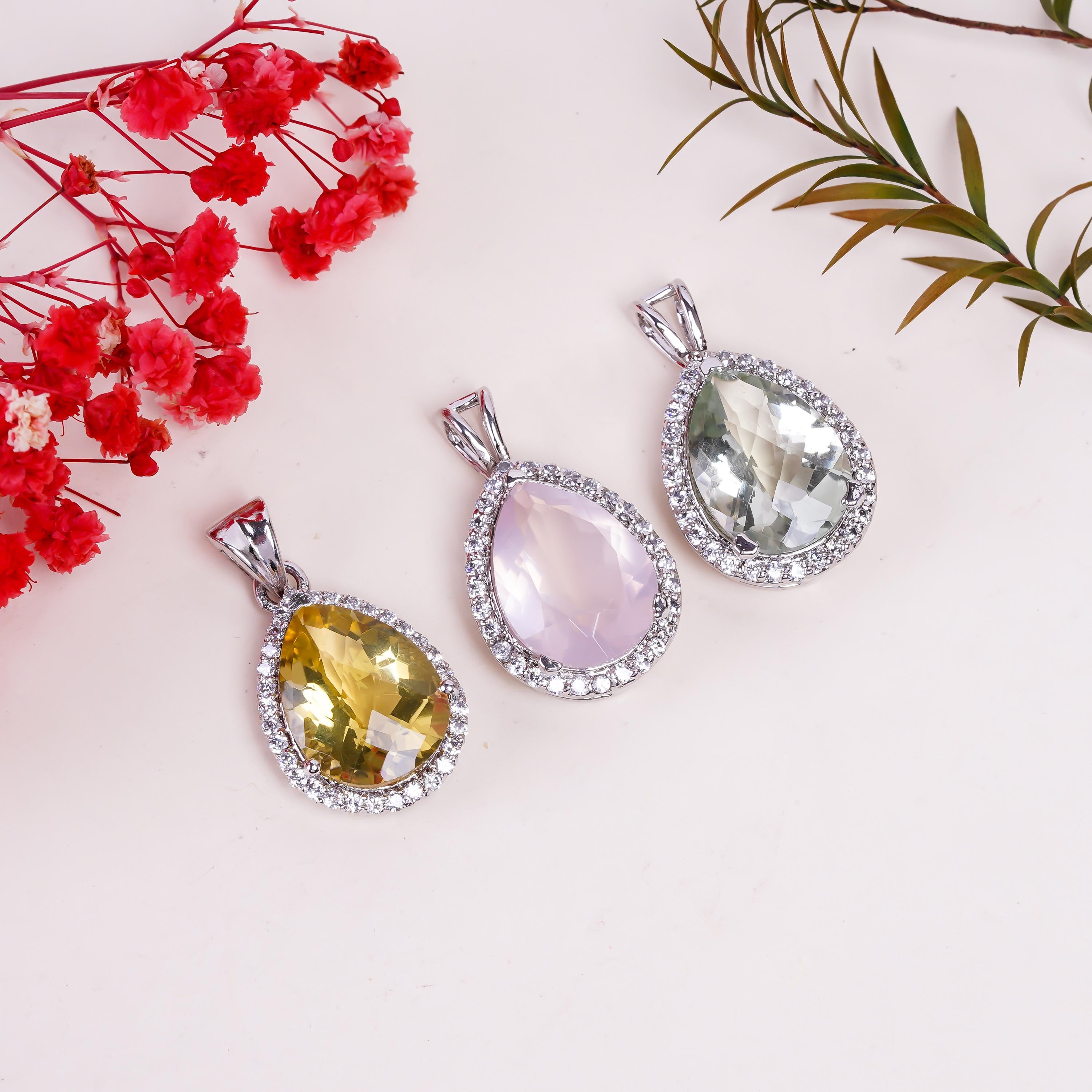 Rose Quartz Pendant: 925 Sterling Silver Pear-Shaped Healing Jewelry