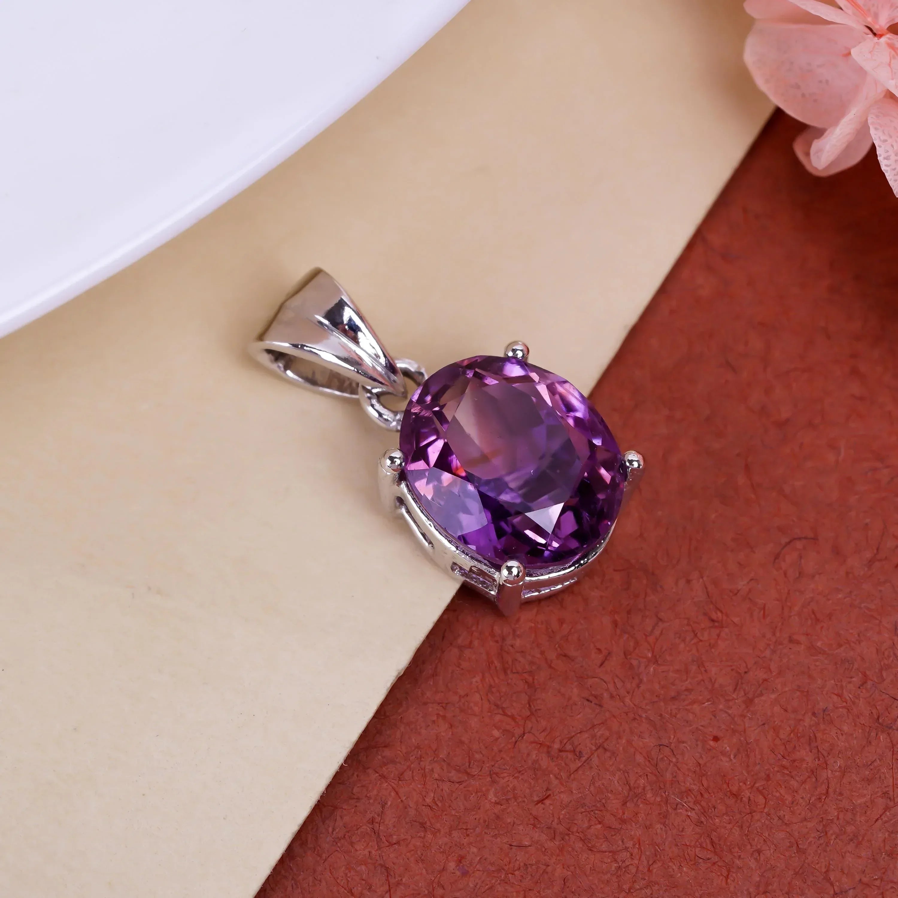 Amethyst or Citrine Pendant: Oval Sterling Silver Bohemian Jewelry