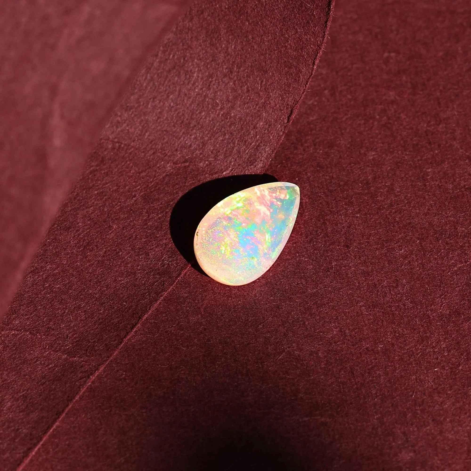 Ethiopian Fire Opal Cabochon: White Pear-Cut Loose Gemstone, 2.80 Carat loose gemstones
