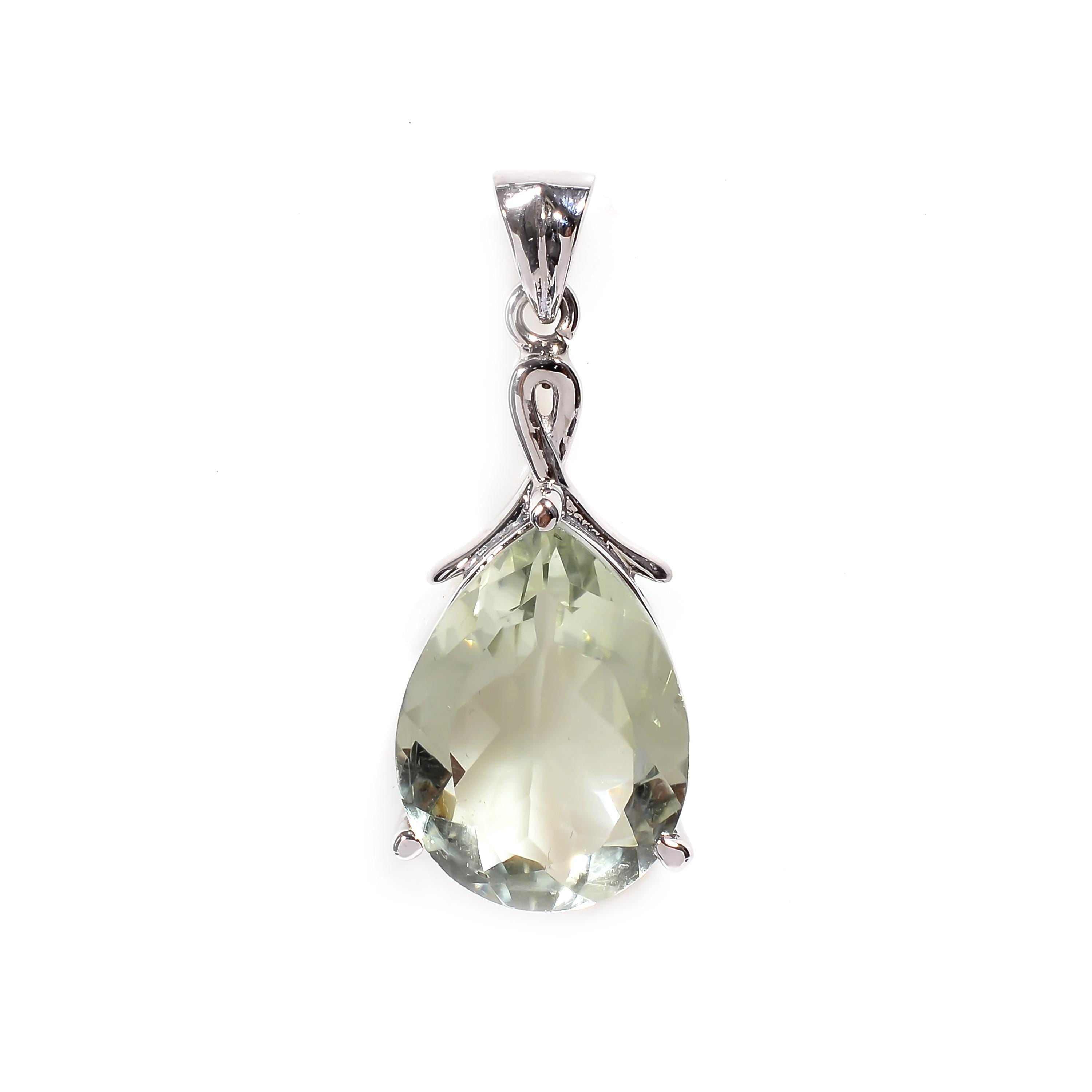 Prasiolite Pear Pendant: Sterling Silver Bohemian Jewelry, 14x21mm