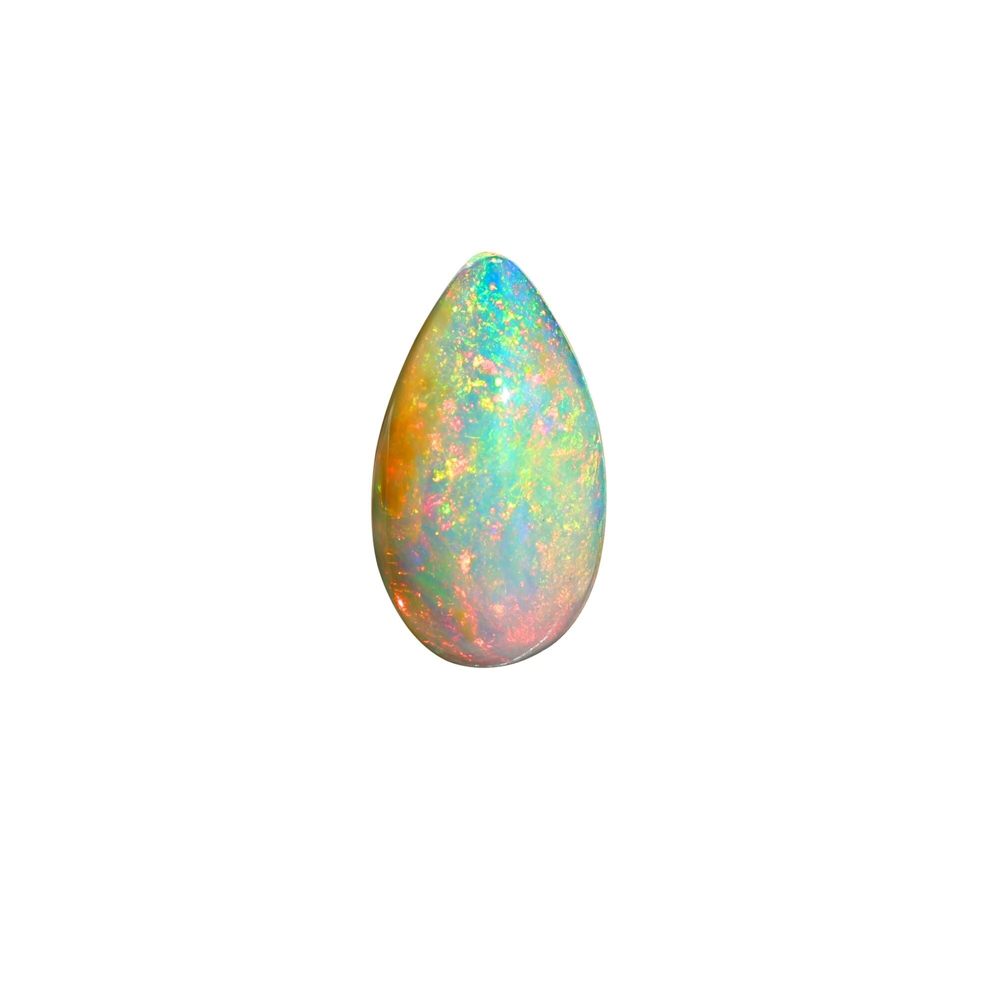 AAA+ Quality White Ethiopian Opal Cabochon: 2.25 Carat Pear-Shaped Gemstone