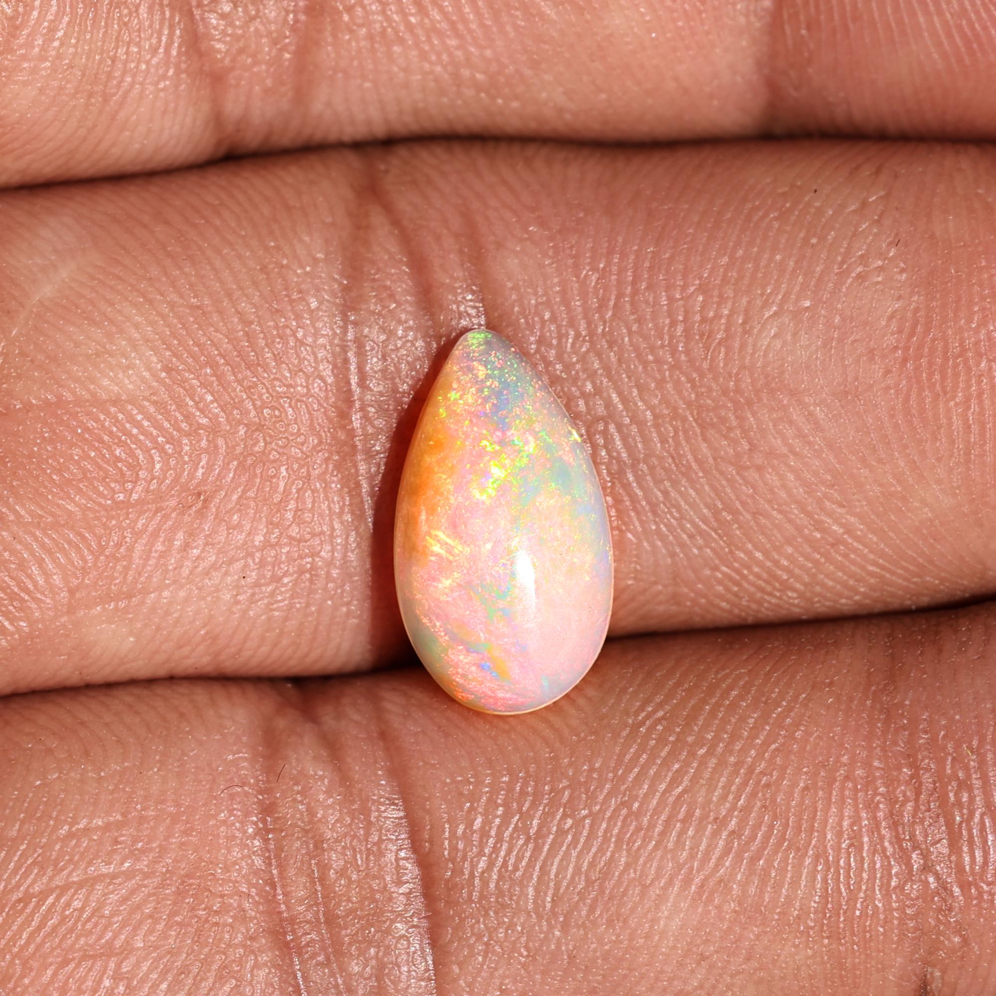 AAA+ Quality White Ethiopian Opal Cabochon: 2.25 Carat Pear-Shaped Gemstone