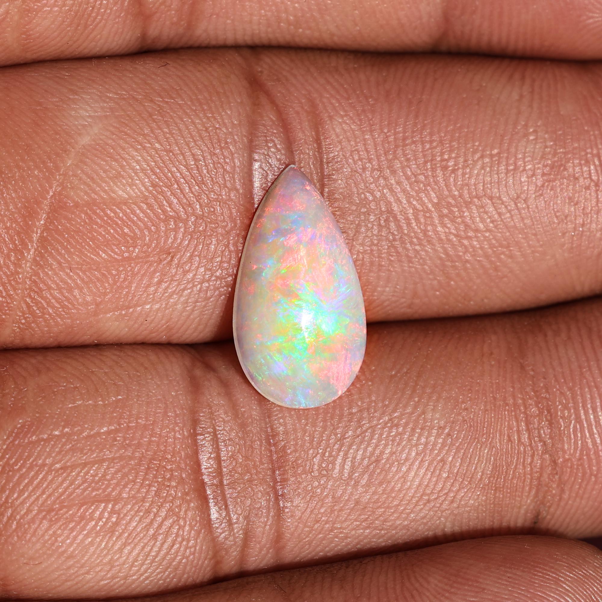 2.80 Carat White Ethiopian Opal Cabochon: Fire Opal Gemstone, October Birthstone