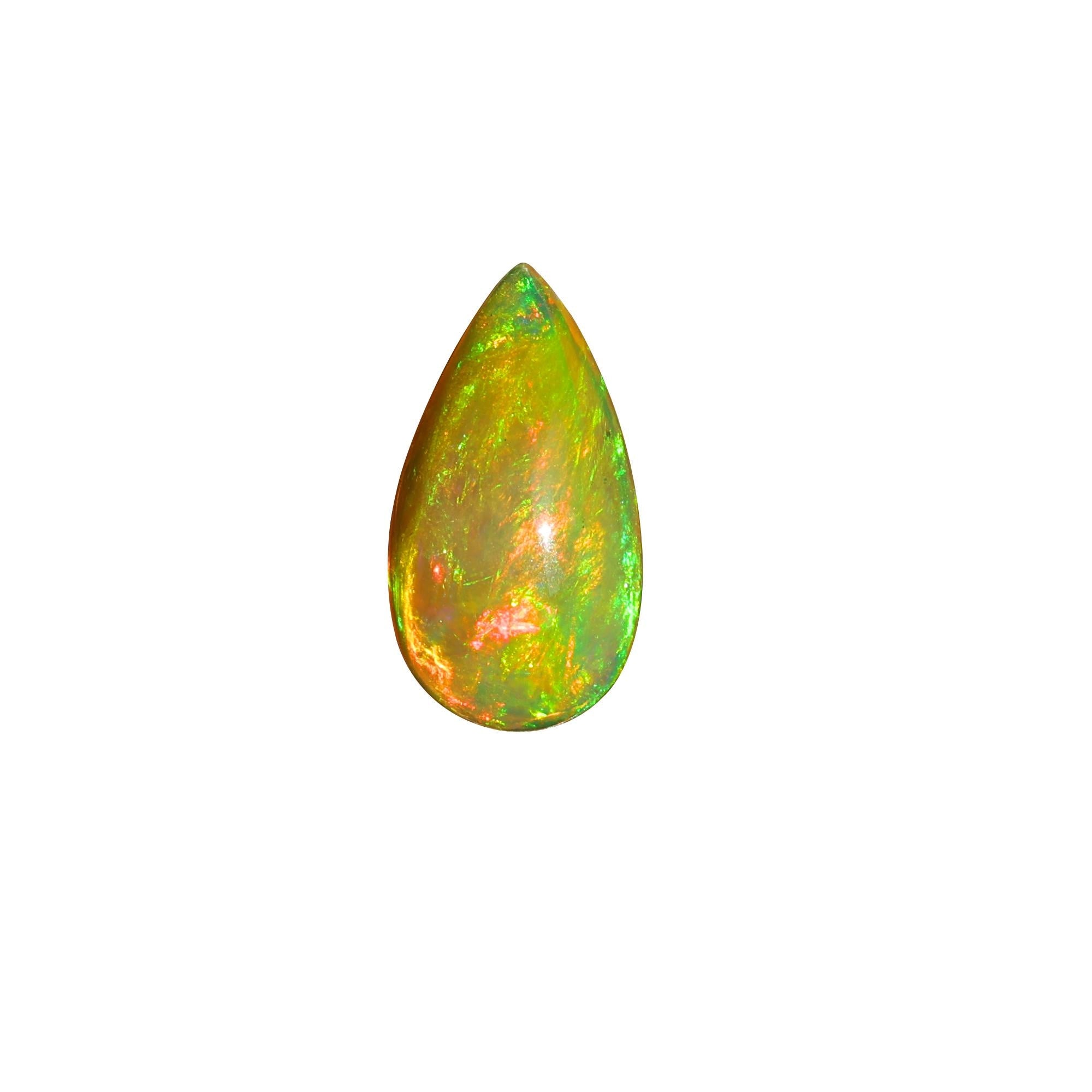 Natural AAA+ Grade White Ethiopian Opal Rainbow Fire Pear Shape Gemstones Wholesaler 4.15 Carat