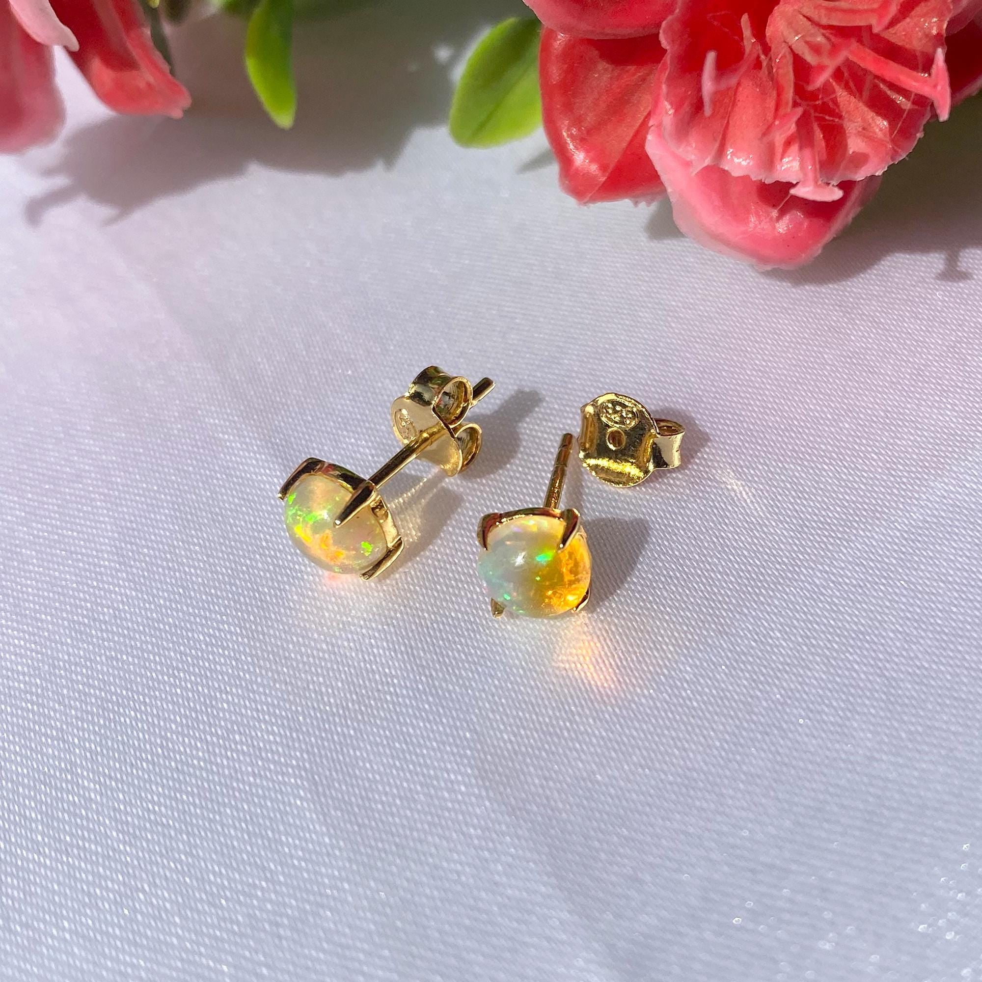 Ethiopian Opal Stud Earrings: Sterling Silver October Birthstone, Dainty Jewelry