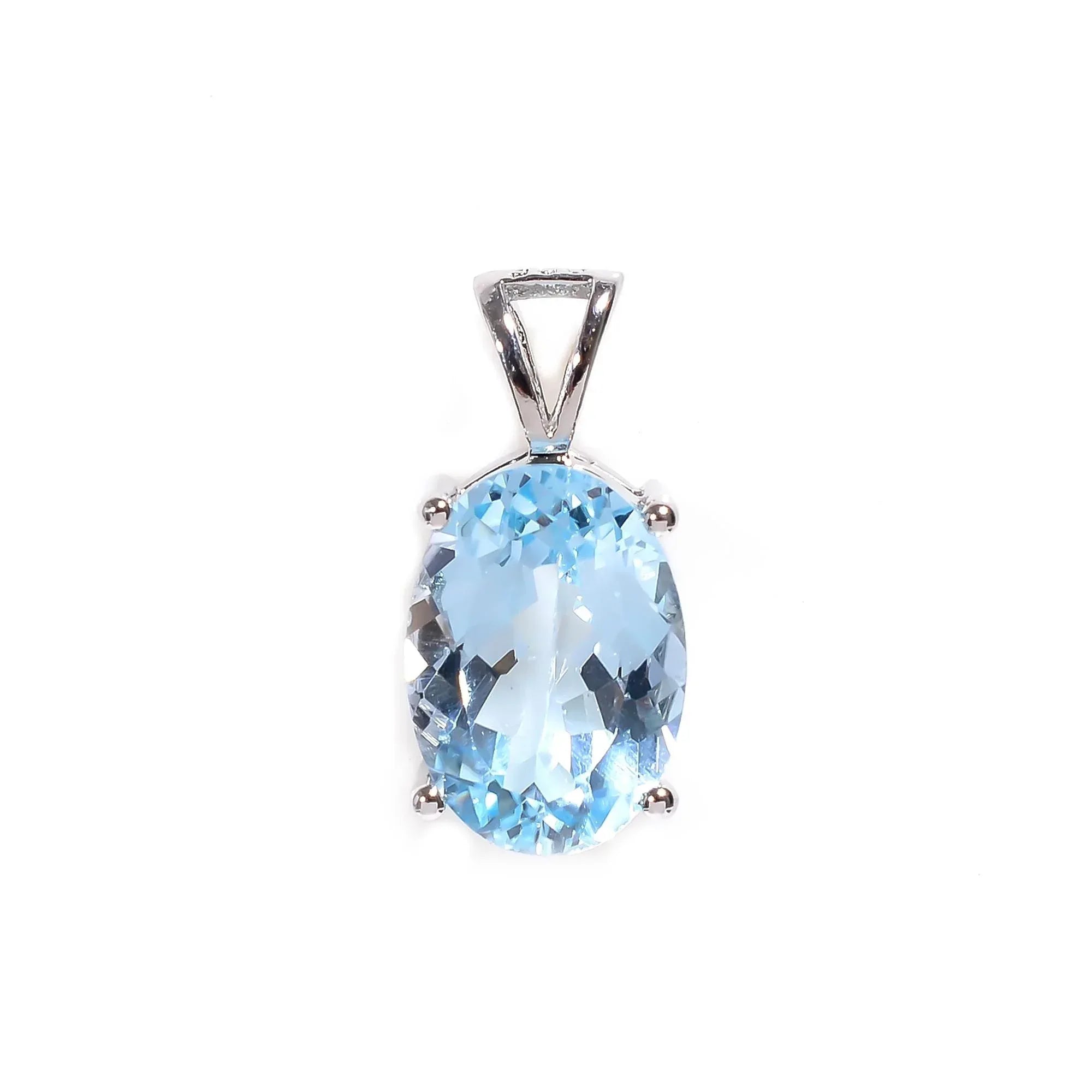 Handmade Oval Swiss Blue Topaz Pendant: Sterling Silver (10x14mm)