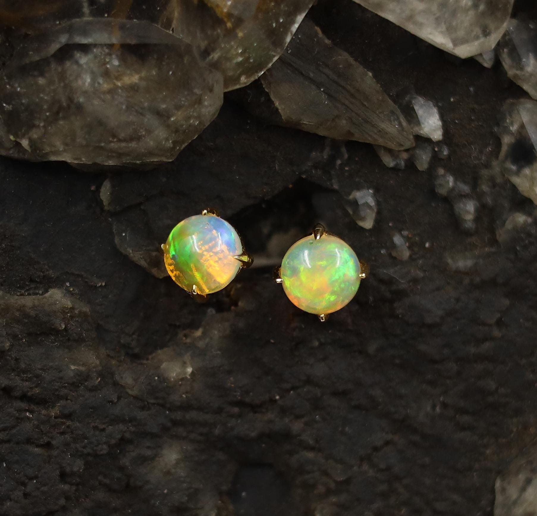Ethiopian Opal Stud Earrings: Sterling Silver October Birthstone, Dainty Jewelry