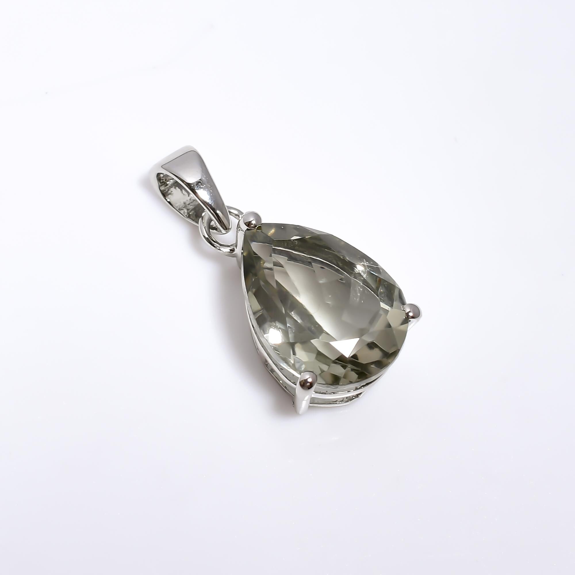 Green Amethyst Pendant: 925 Sterling Silver Pear Prasiolite Jewelry
