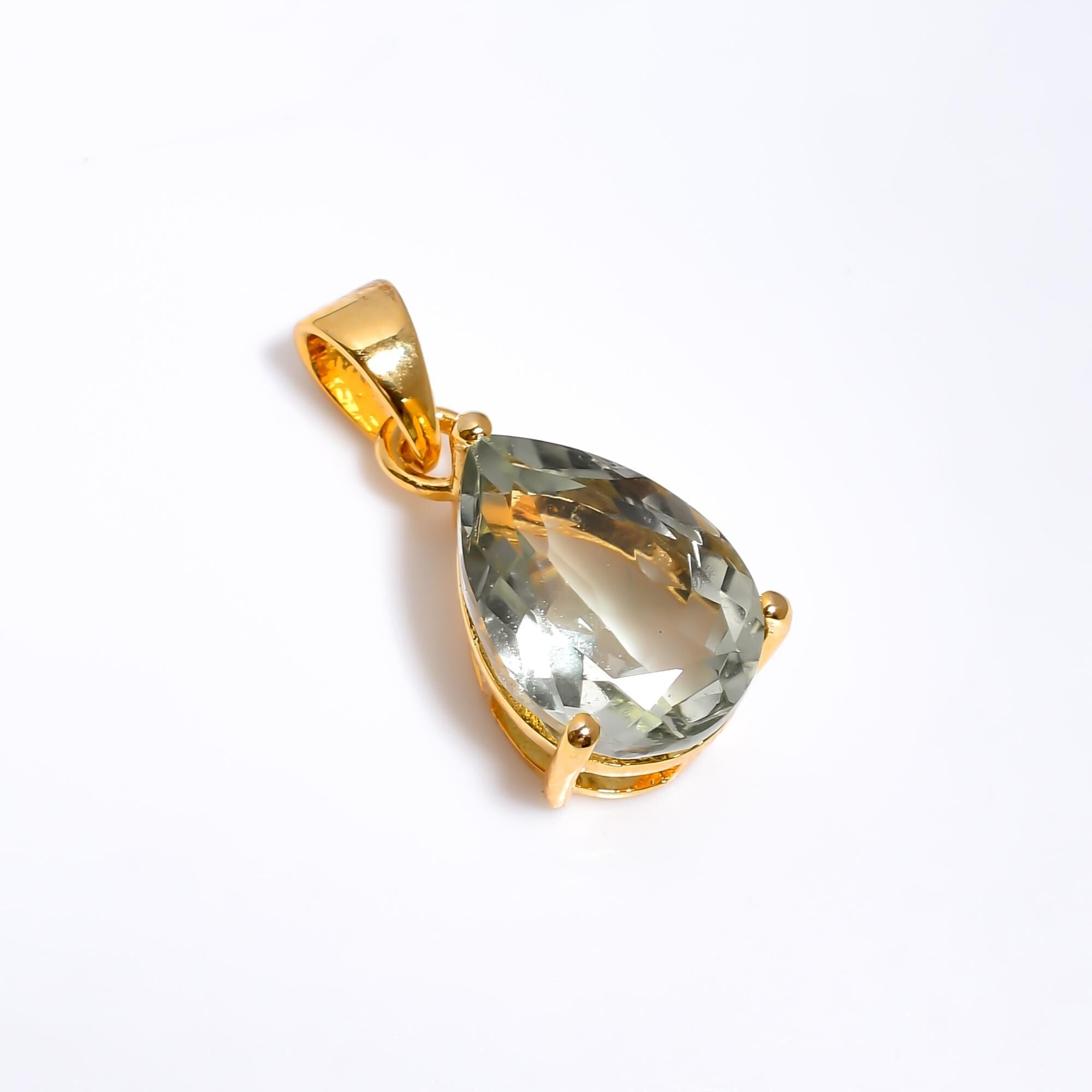 Green Amethyst Pendant: 925 Sterling Silver Pear Prasiolite Jewelry