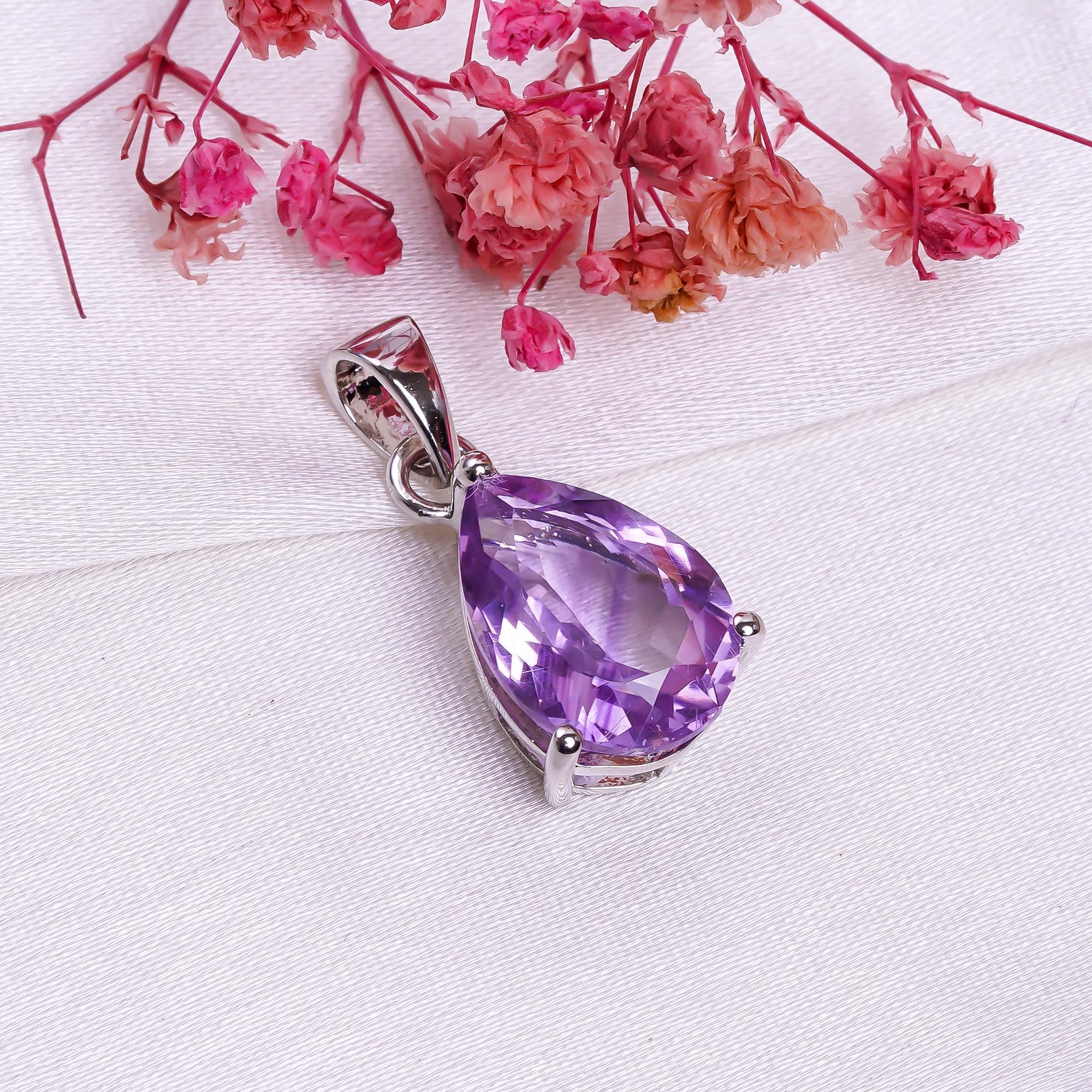 Amethyst Pear Pendant: Handmade 925 Sterling Silver Bohemian Jewelry