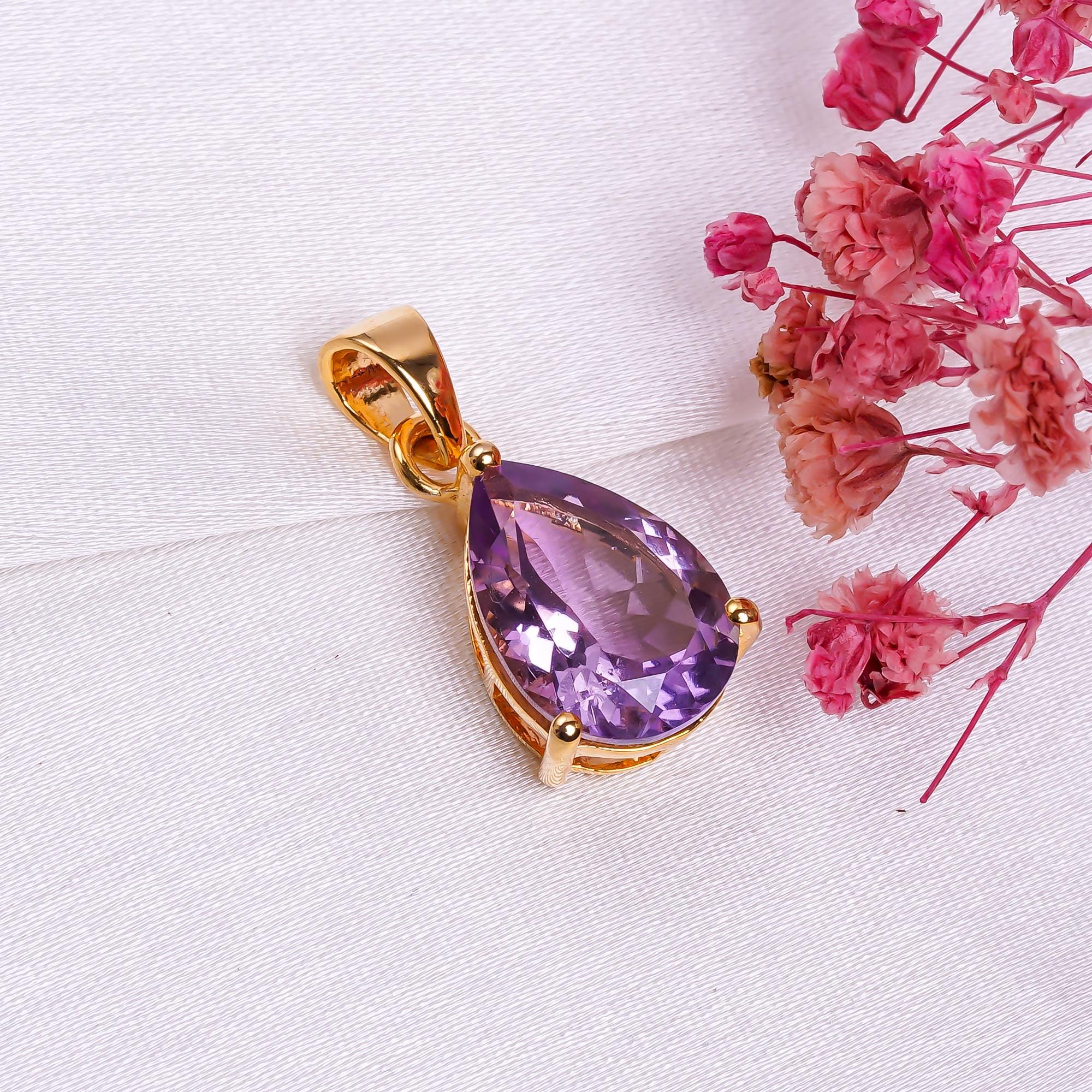 Amethyst Pear Pendant: Handmade 925 Sterling Silver Bohemian Jewelry