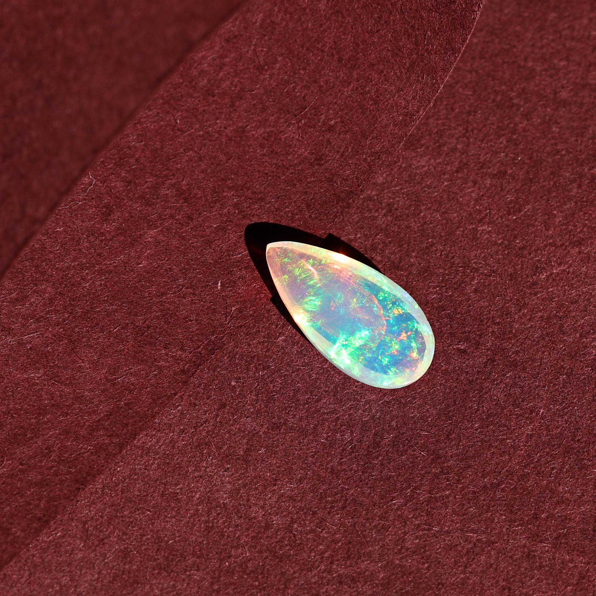 2.20 Carat Ethiopian White Opal Stone: Pear Cabochon Gemstone