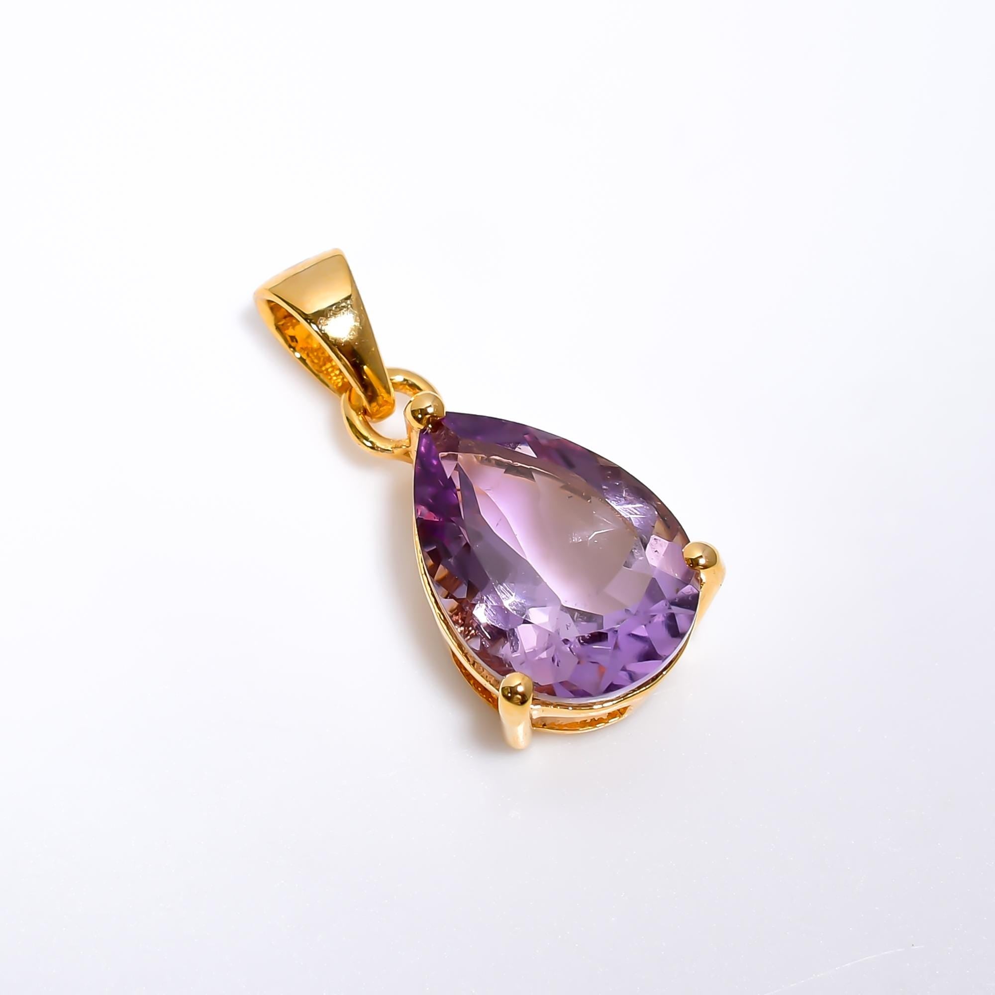 Pink Amethyst Pendant: 925 Sterling Silver Pear, February Birthstone