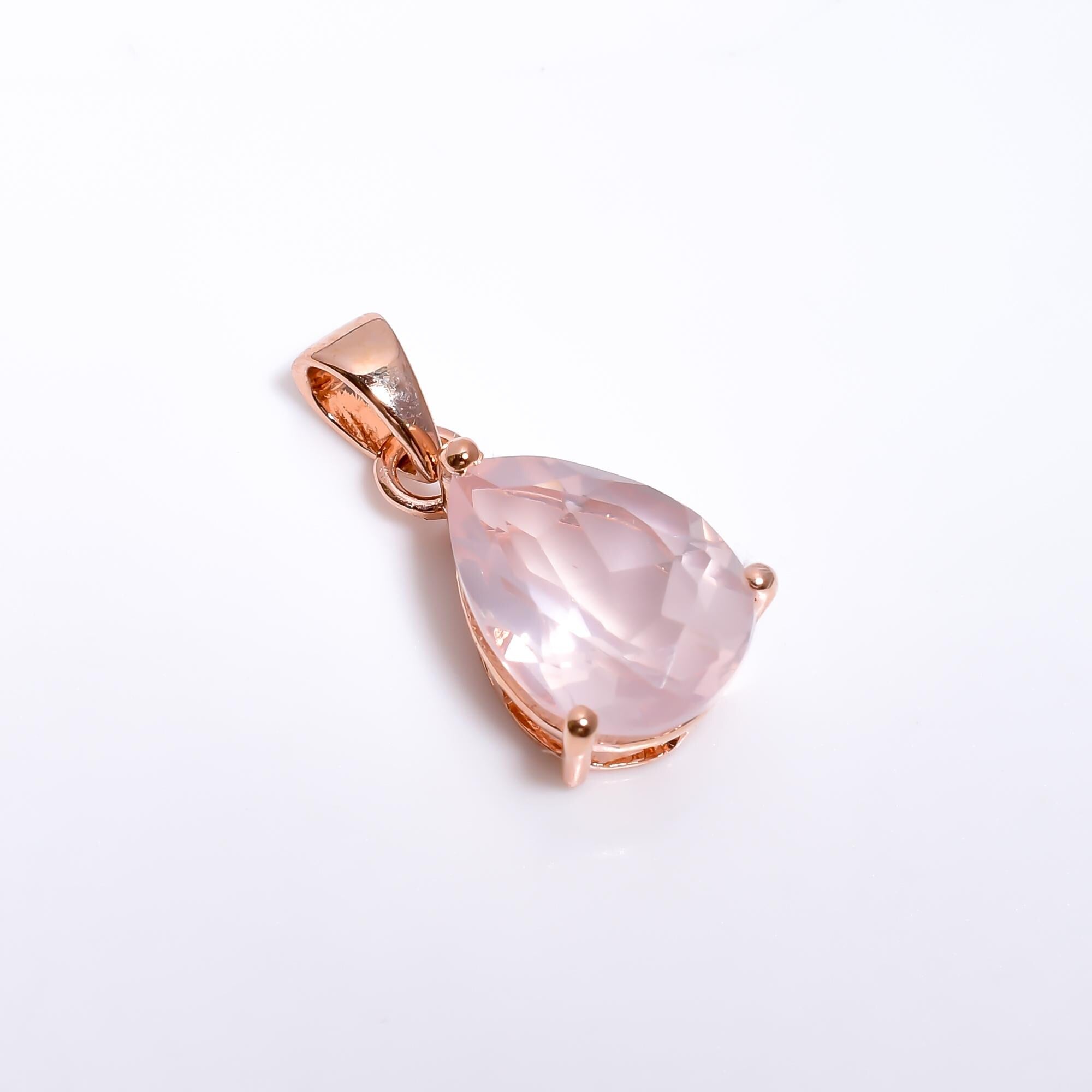 Handmade 925 Sterling Silver Rose Quartz Pear Pendant: Fine Jewelry