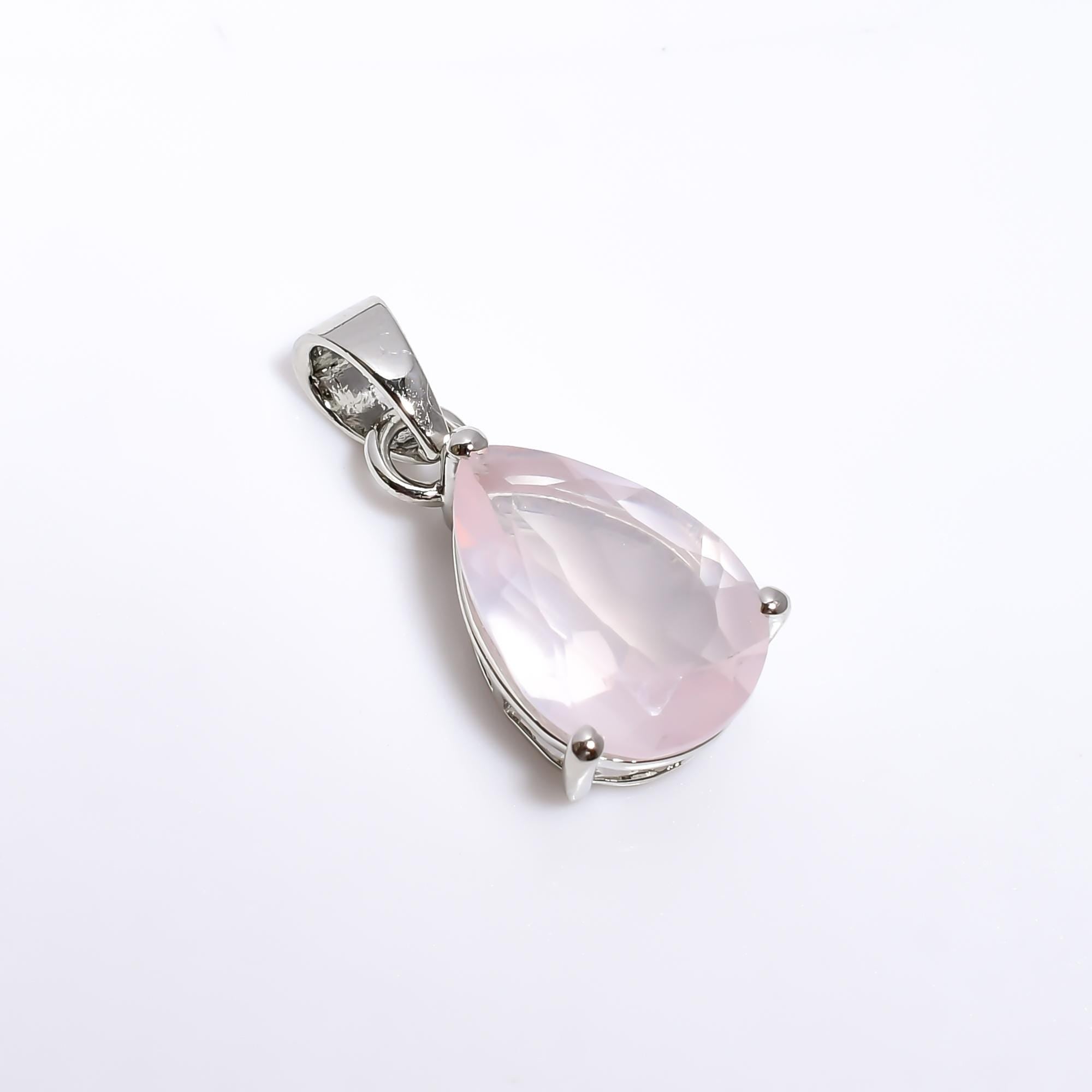 Handmade 925 Sterling Silver Rose Quartz Pear Pendant: Fine Jewelry