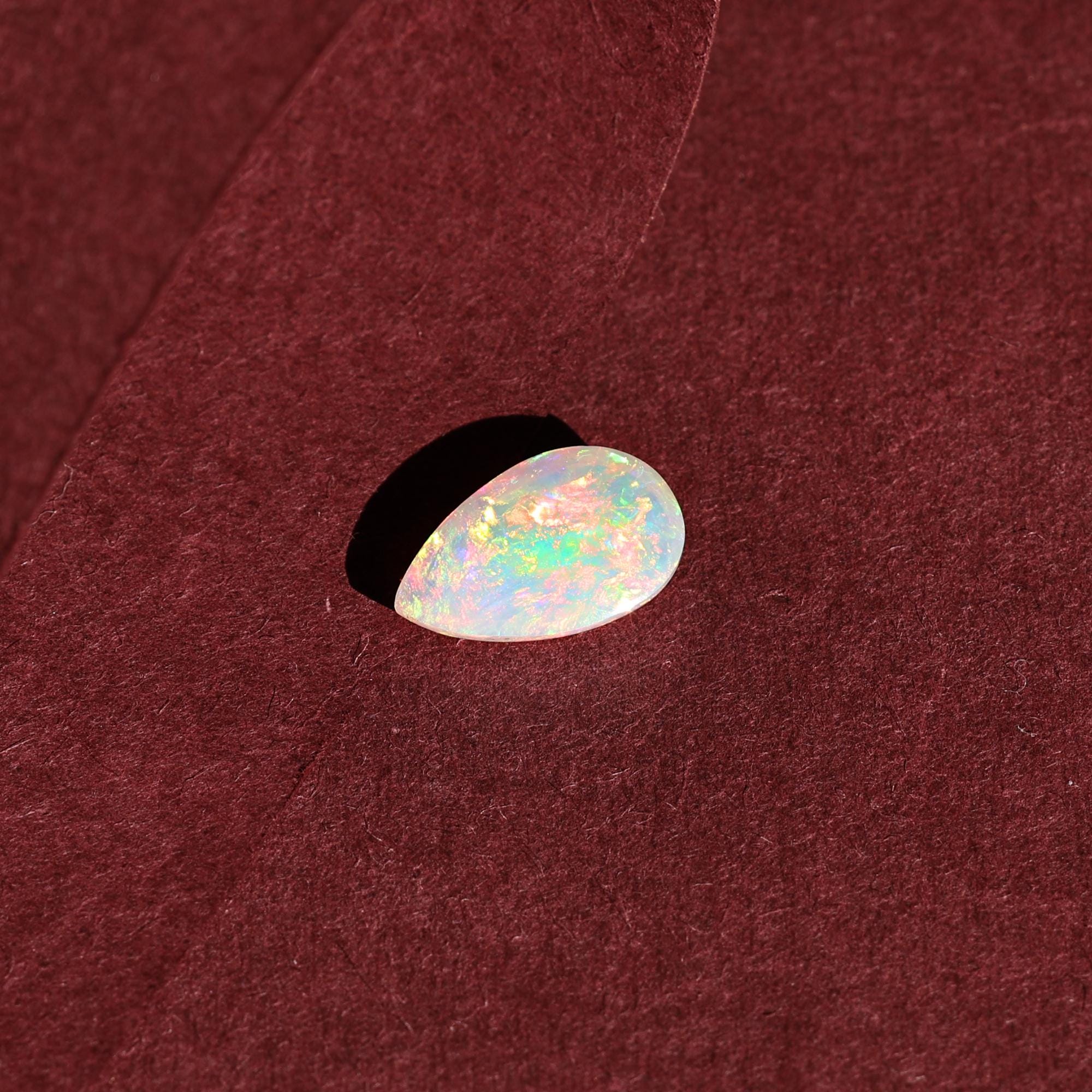 1.75 Carat White Ethiopian Fire Opal Gemstone: Pear Cabochon for Jewelry