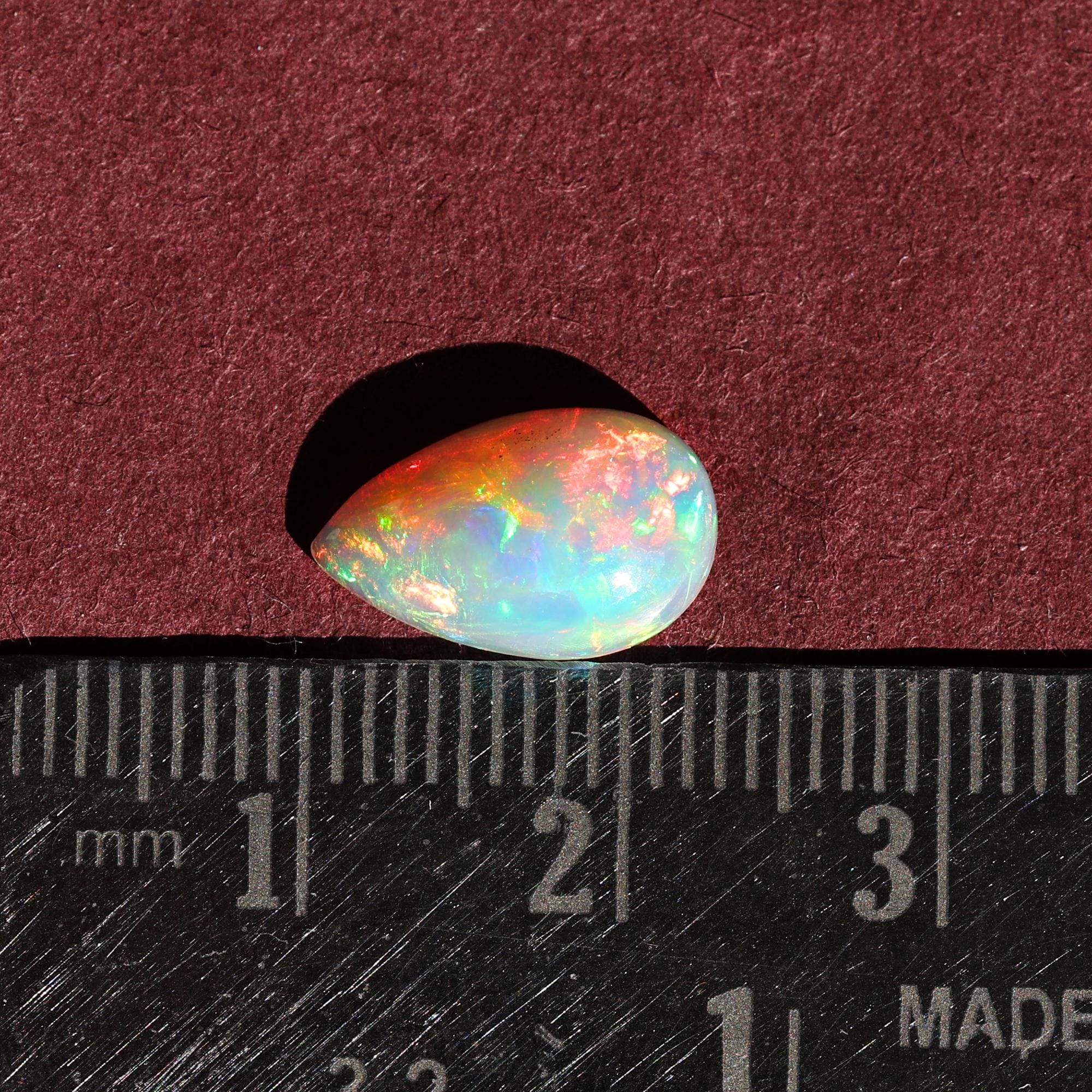 1.75 Carat White Ethiopian Fire Opal Gemstone: Pear Cabochon for Jewelry