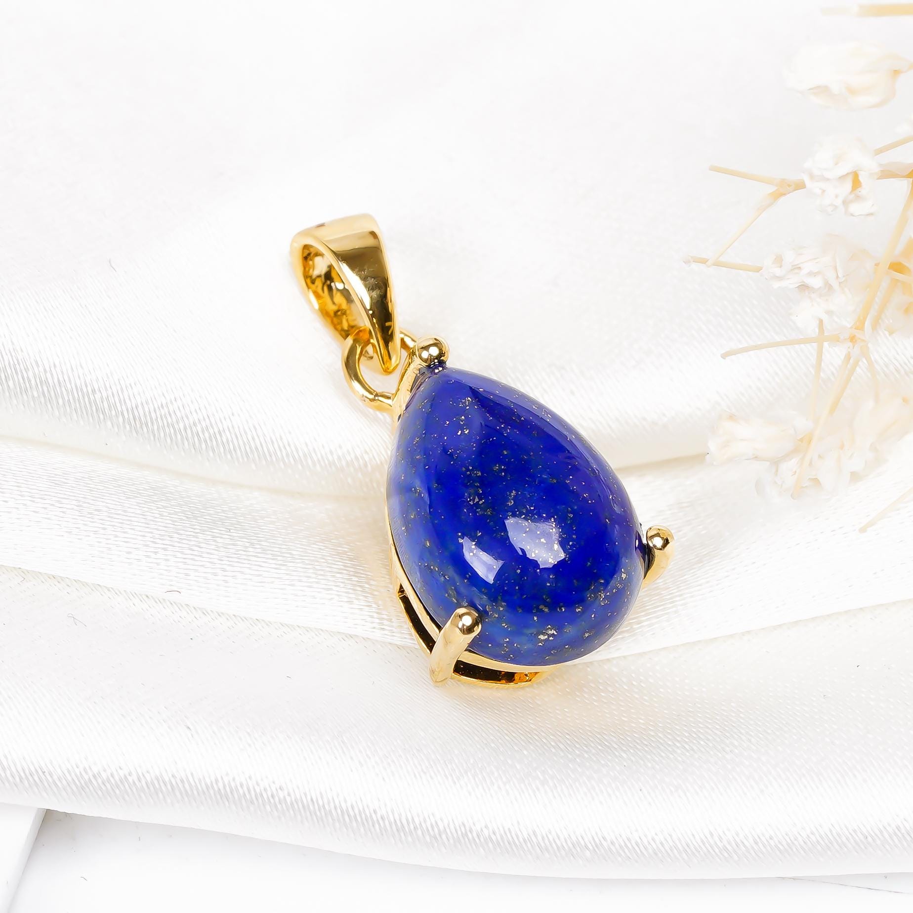 Handmade Pear Lapis Lazuli Pendant: Sterling Silver September Birthstone