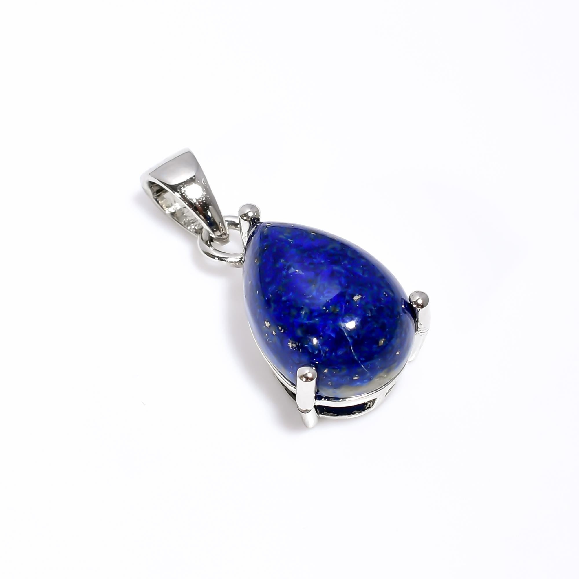 Handmade Pear Lapis Lazuli Pendant: Sterling Silver September Birthstone