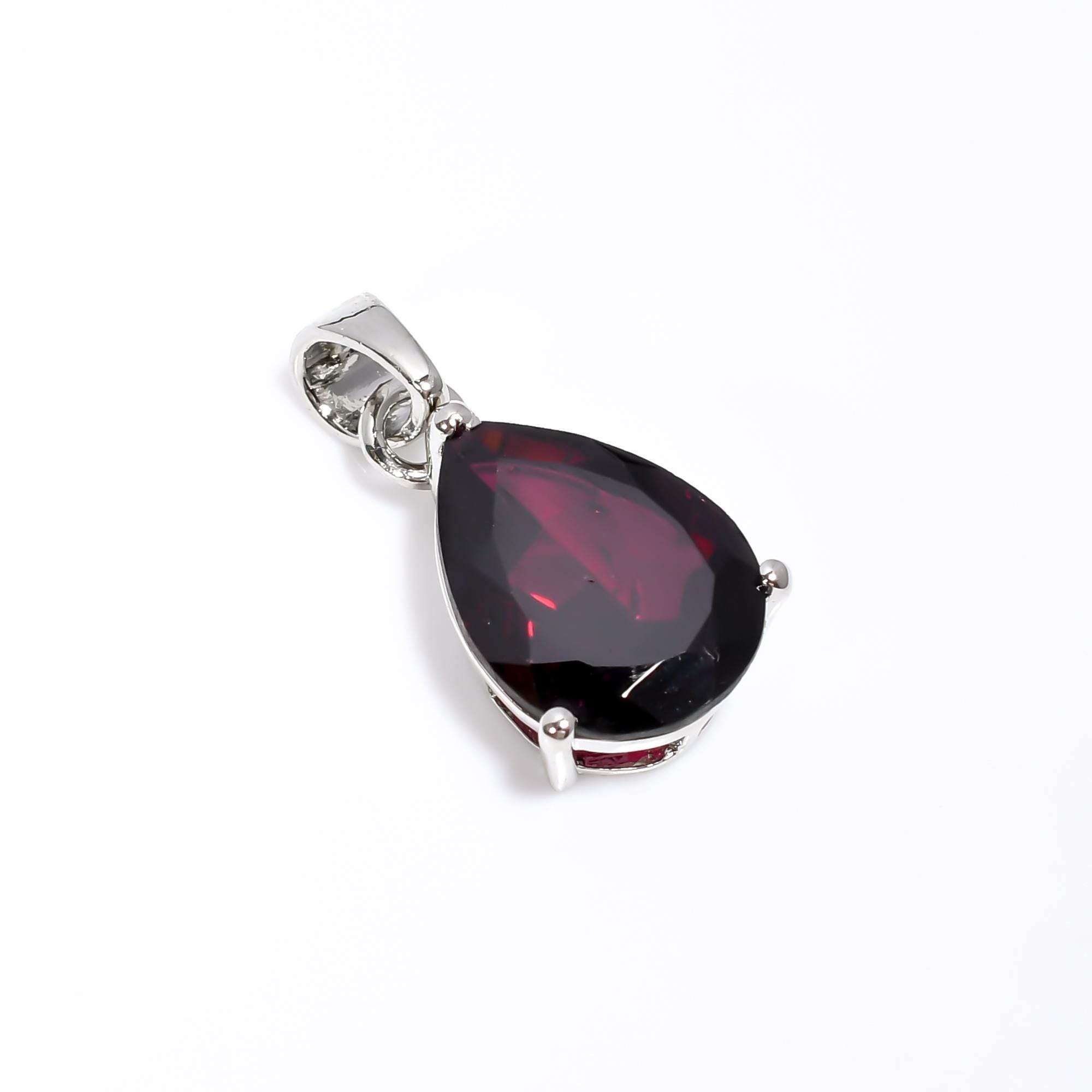 Garnet Teardrop Pendant: 925 Sterling Silver January Birthstone