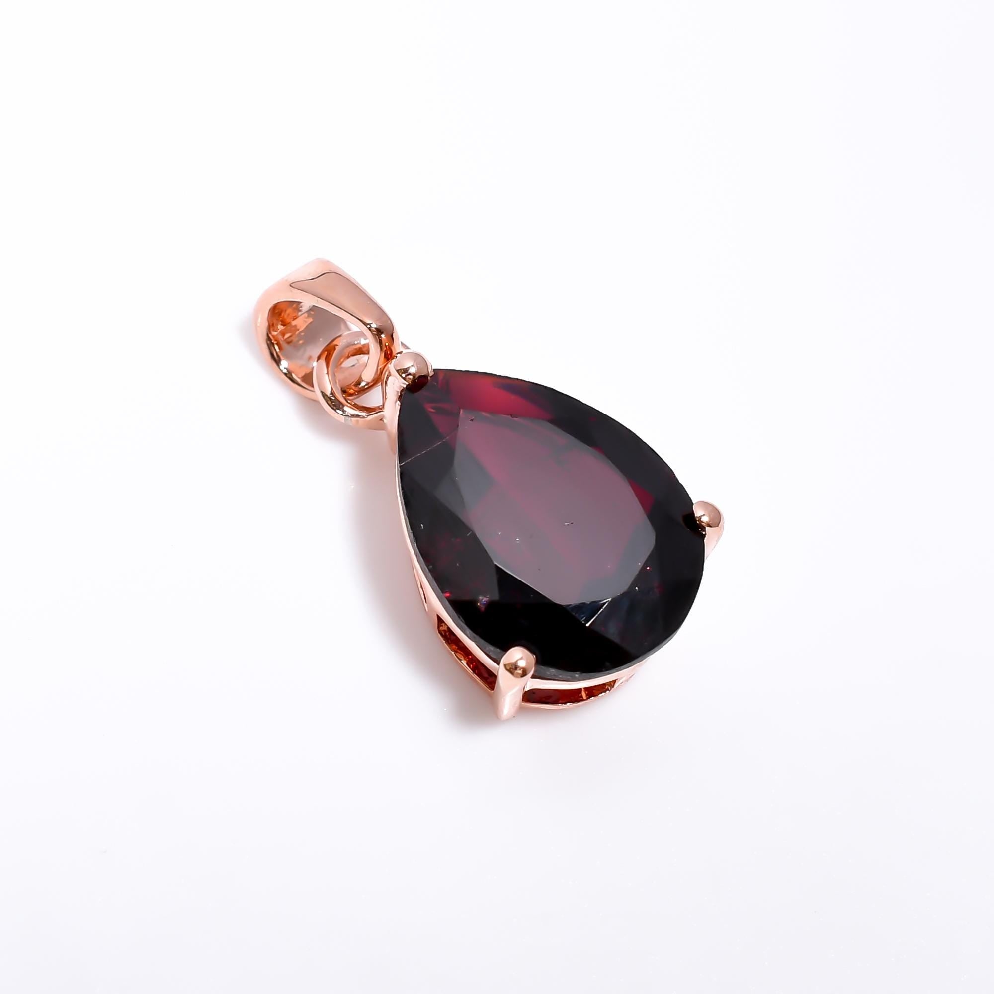 Garnet Teardrop Pendant: 925 Sterling Silver January Birthstone