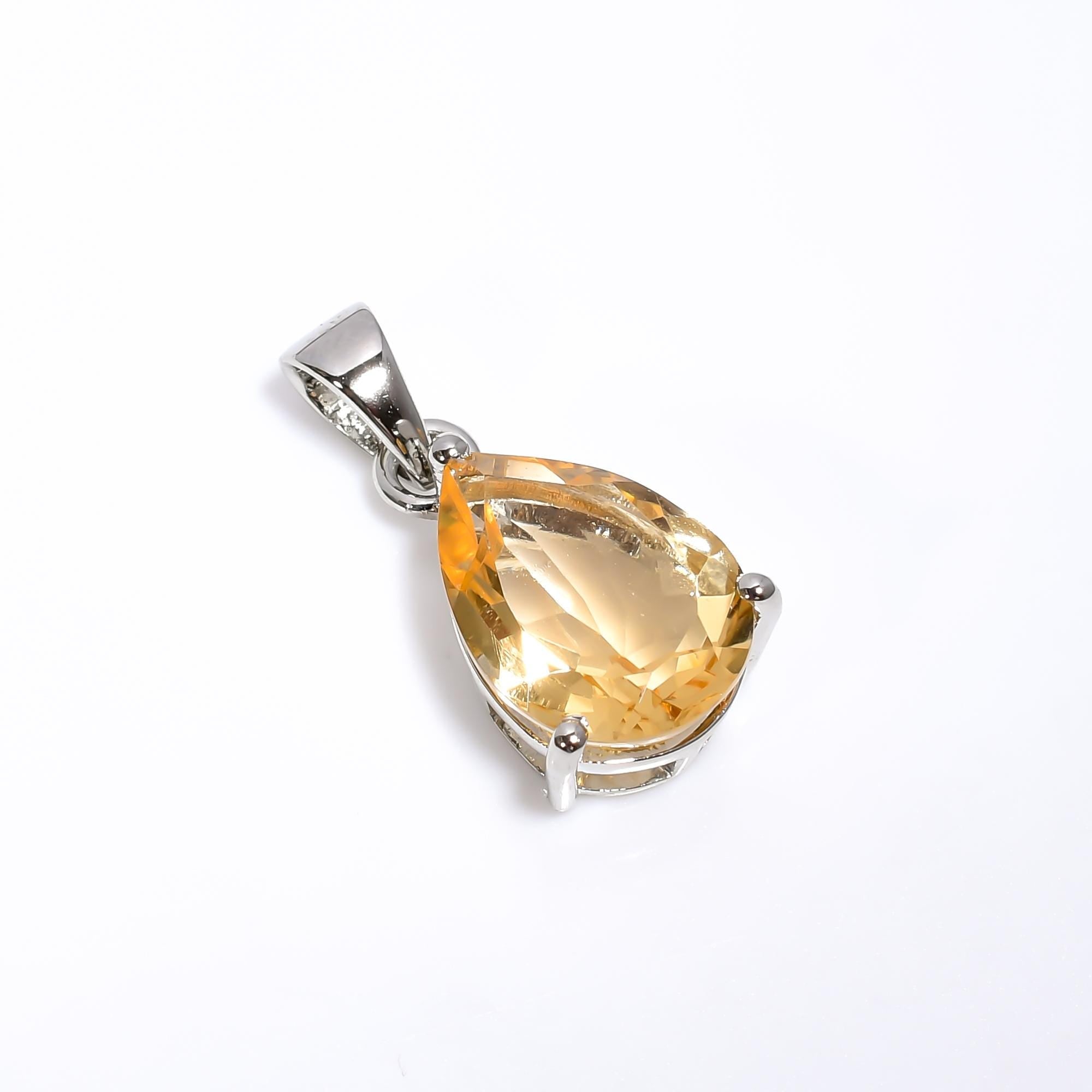 Handmade Pear Citrine Pendant: 925 Sterling Silver Jewelry