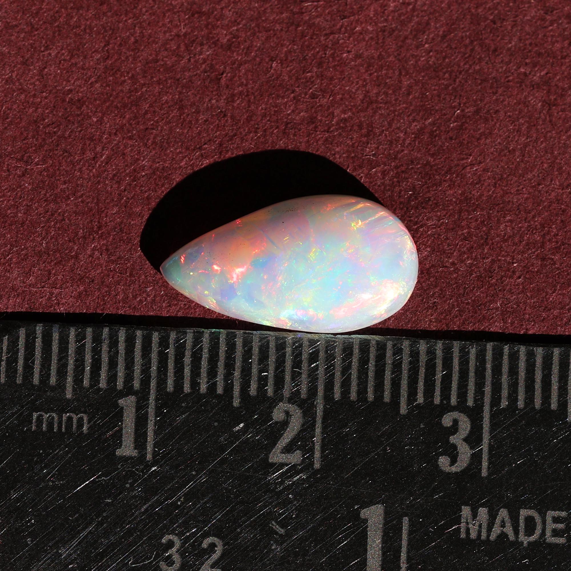 White Ethiopian Opal 2.50 Carat Pear Cabochon Gemstone for Fine Jewelry Making