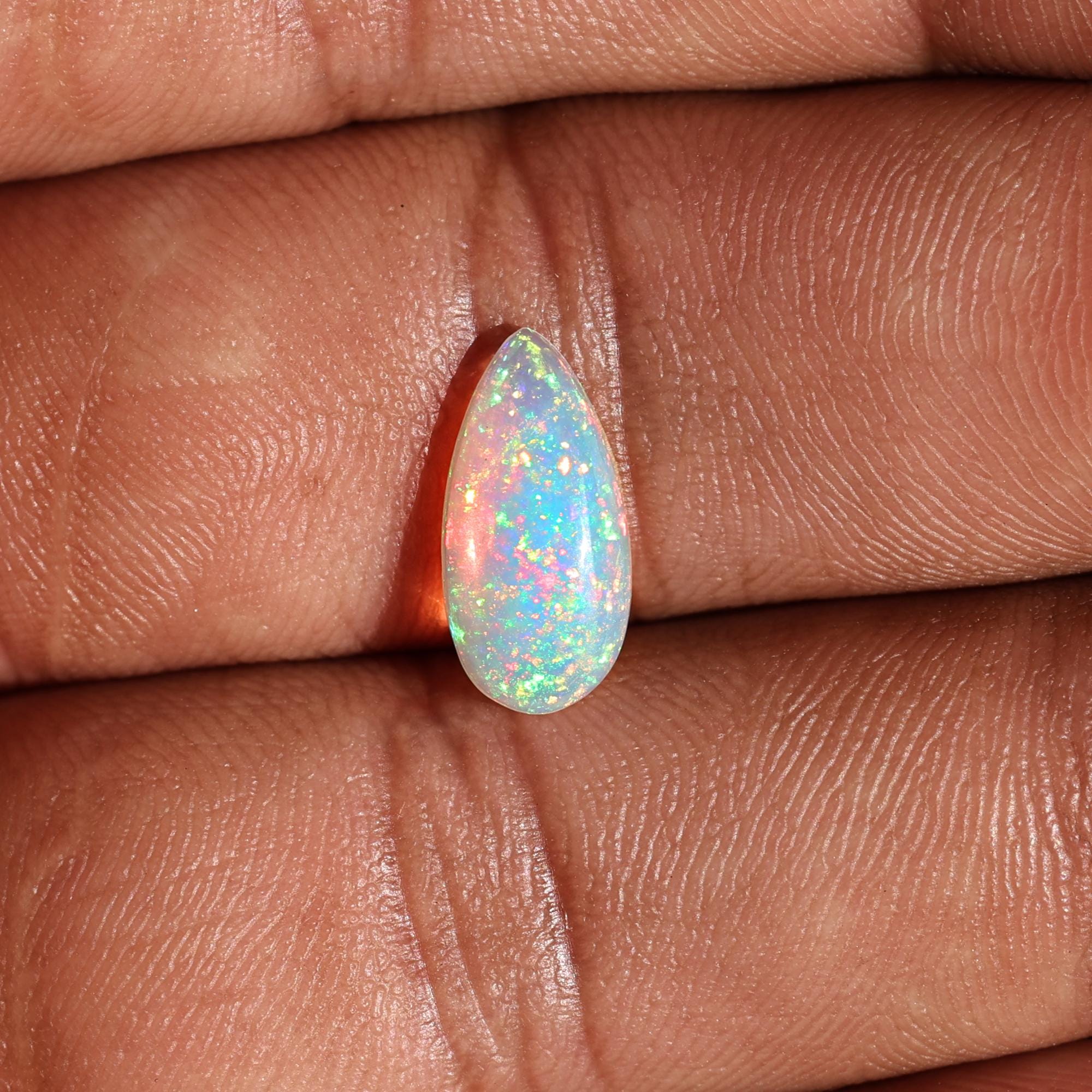 1.70 Carat White Ethiopian Opal Cabochon  Pear Cab Fire Opal Gemstone for Jewelry Making