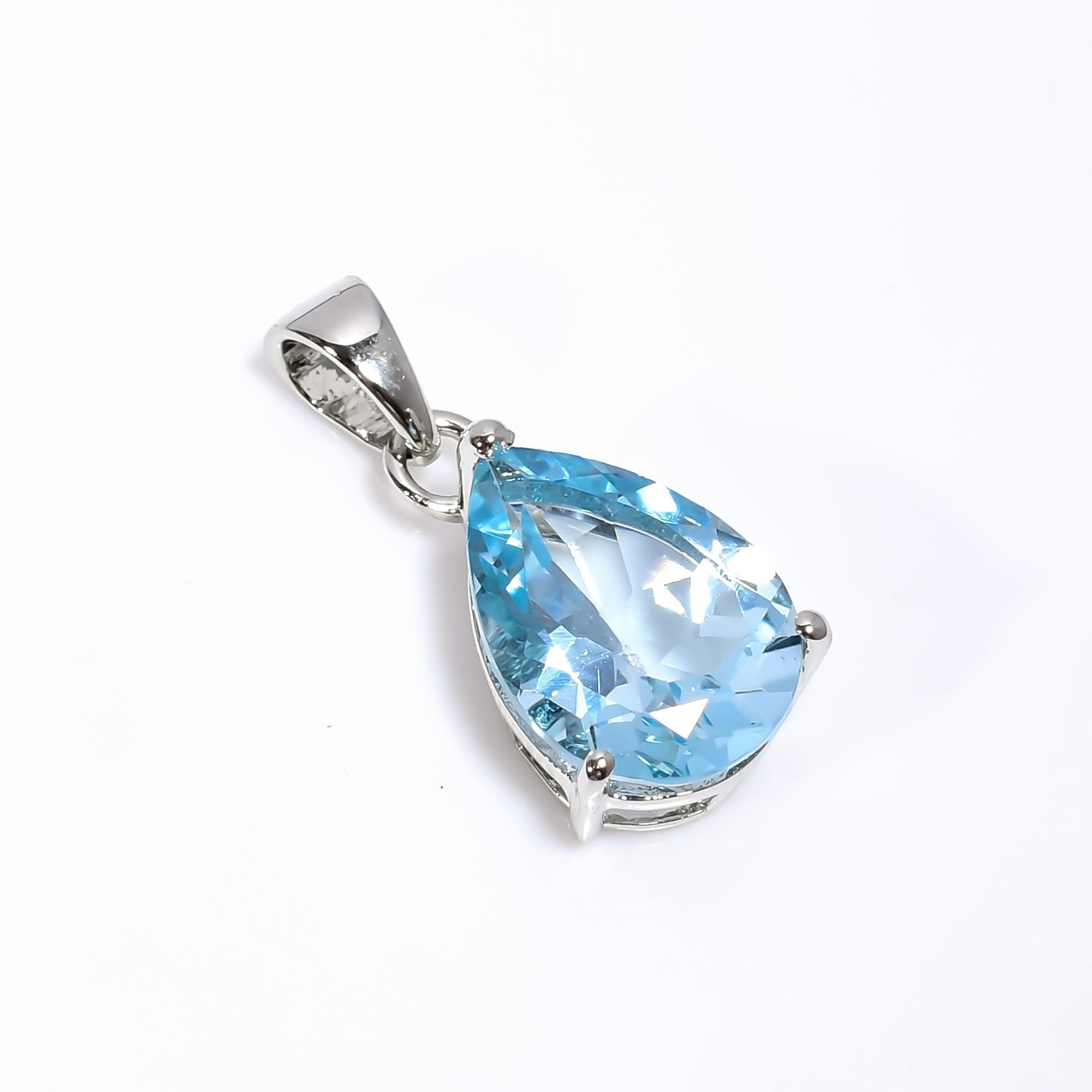 Sky Blue Topaz Pendant: Teardrop Sterling Silver Jewelry