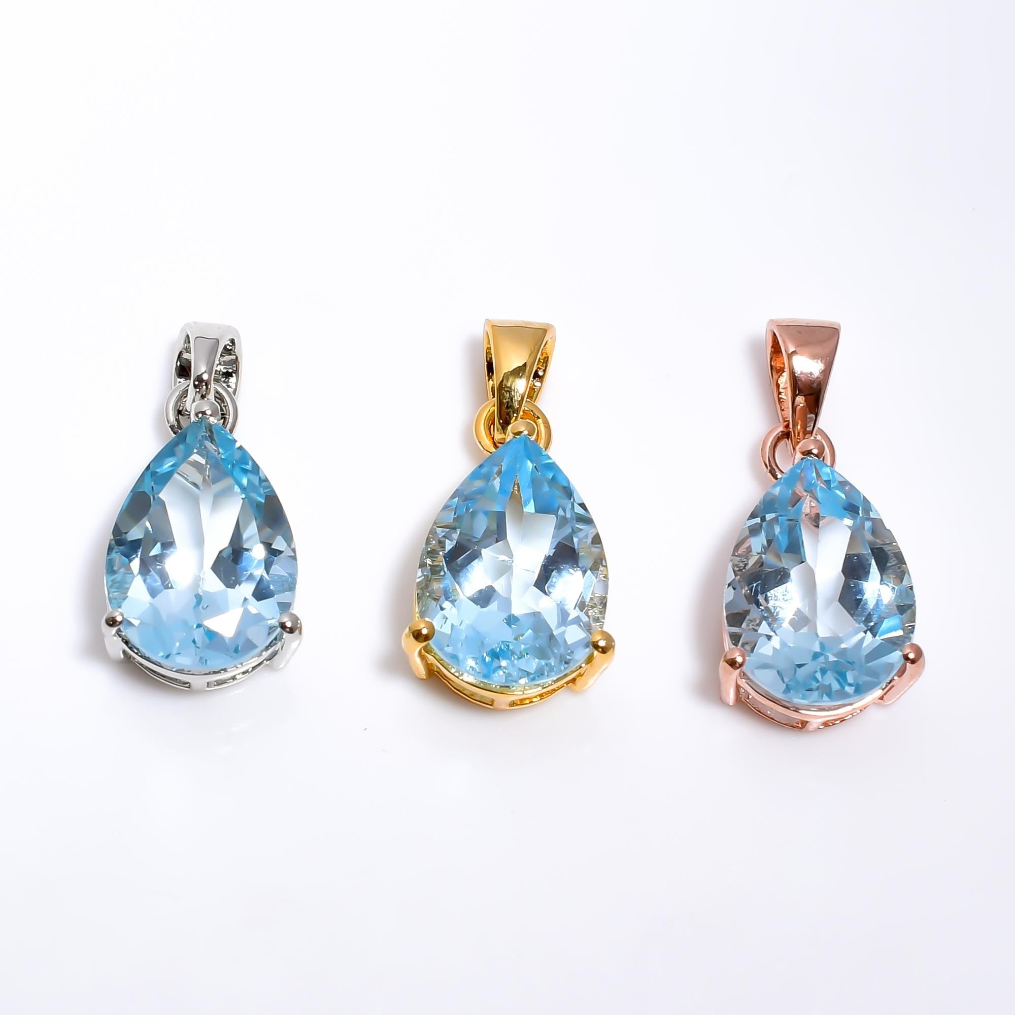 Sky Blue Topaz Pendant: Teardrop Sterling Silver Jewelry