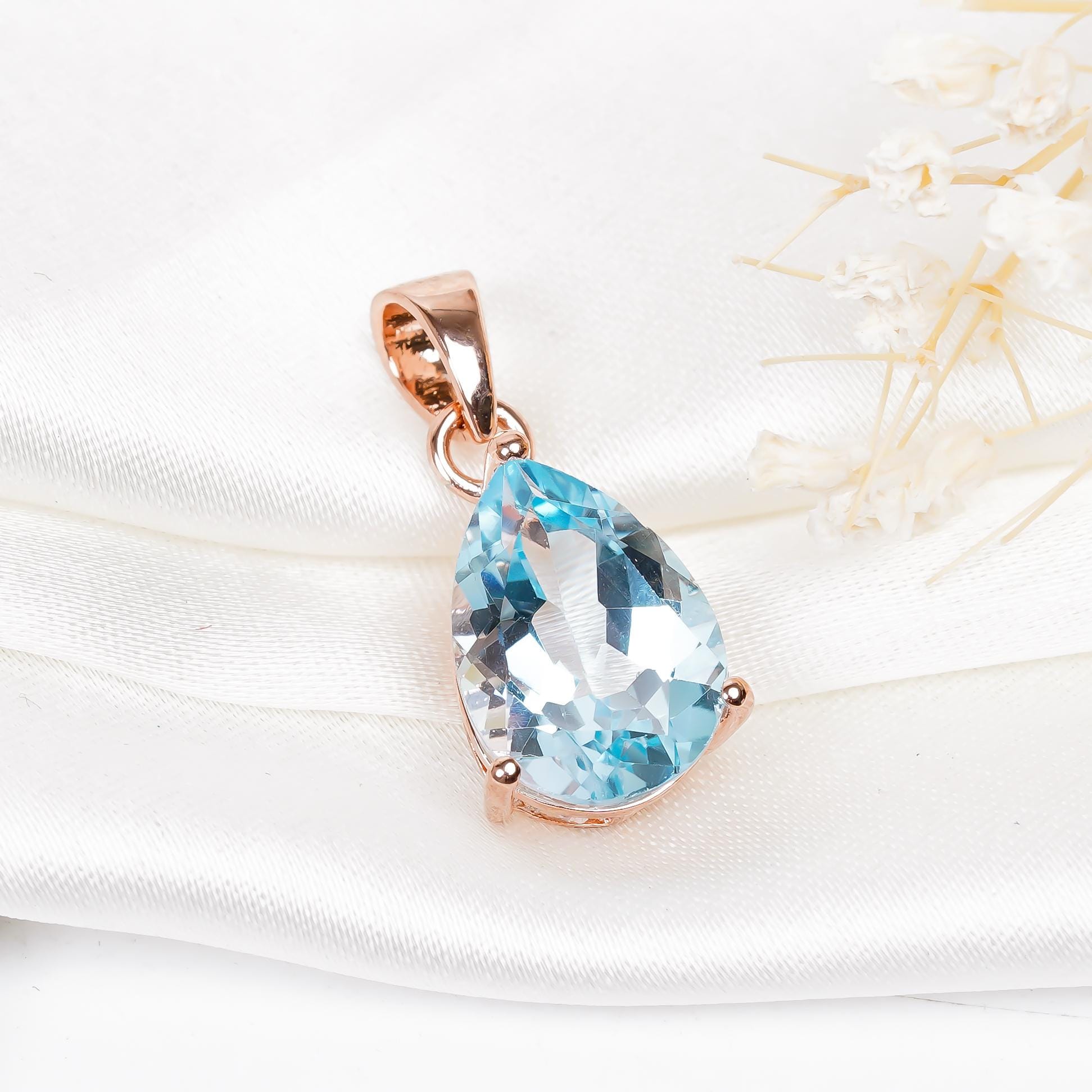 Sky Blue Topaz Pendant: Teardrop Sterling Silver Jewelry