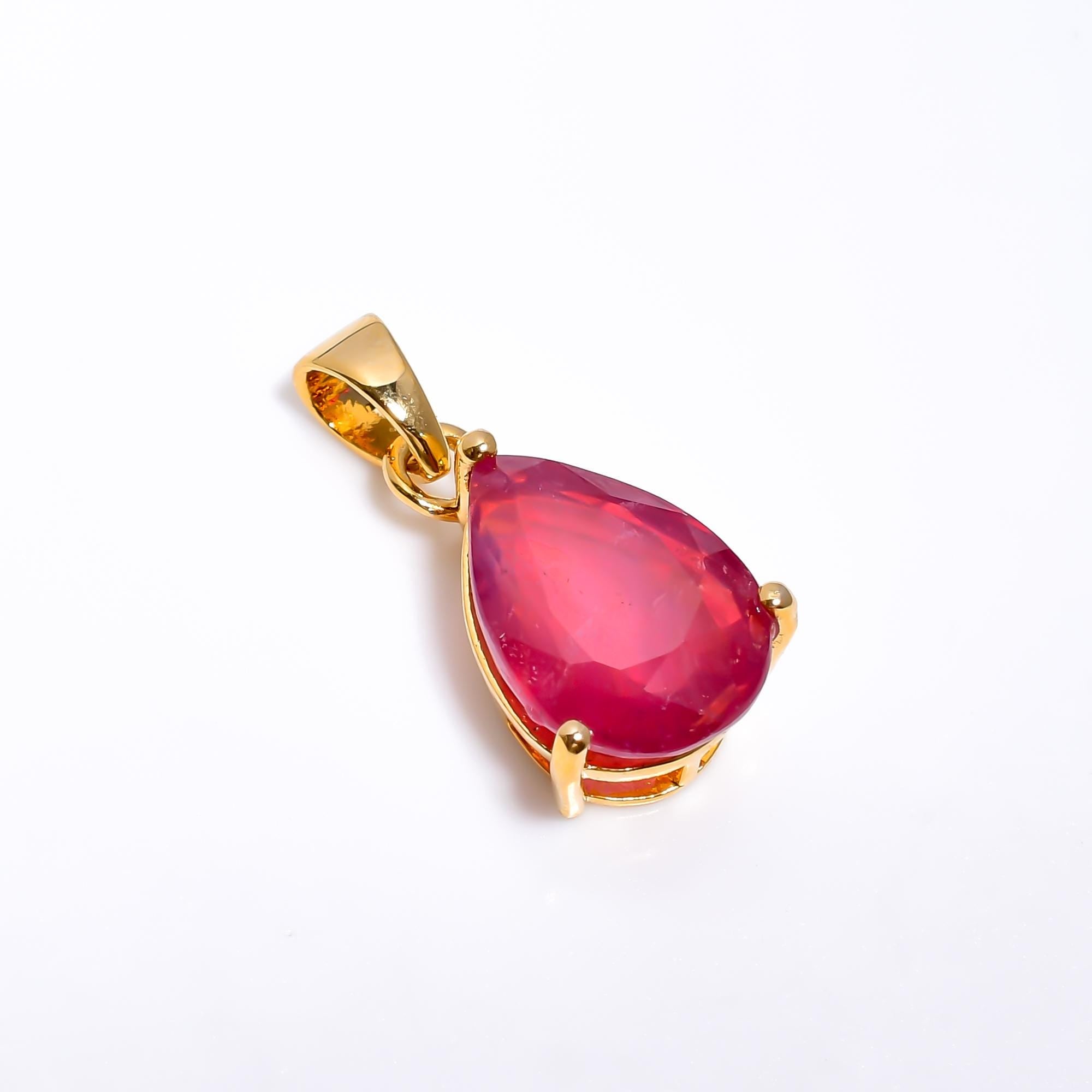 Ruby Pear Pendant: 925 Sterling Silver, July Birthstone
