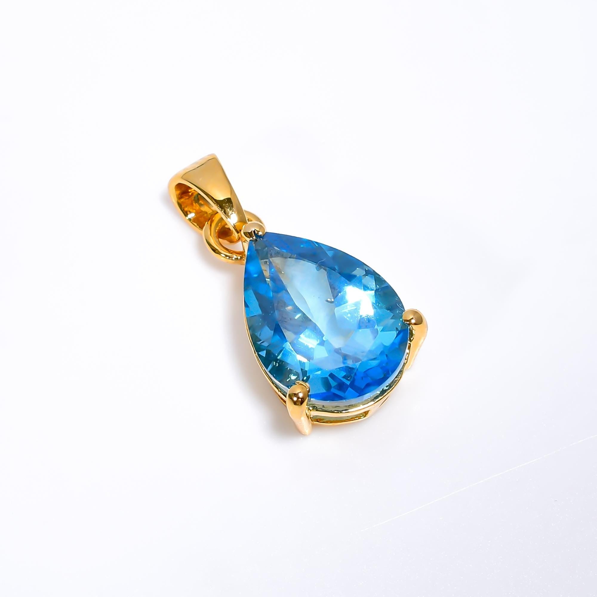 Handmade Royal Blue Topaz Pendant: 925 Silver Pear Jewelry